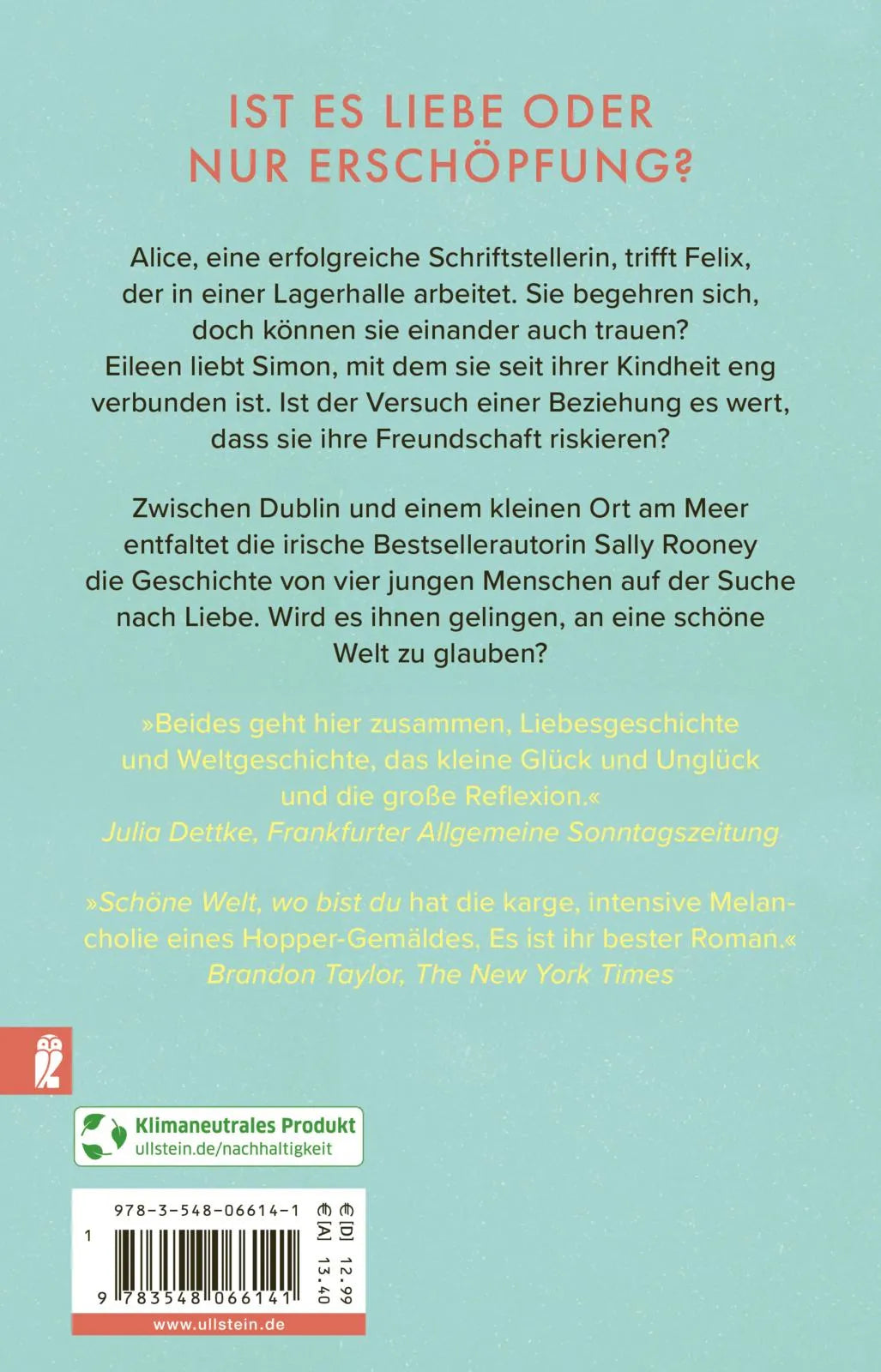 Buchrückseite von 'Schöne Welt, wo bist du' mit Klappentext - Taschenbuch