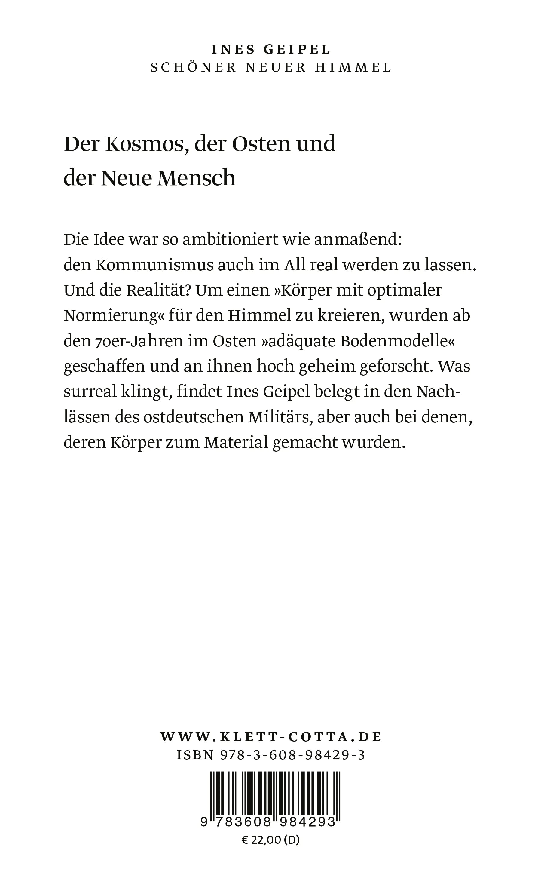 Buchrückseite von 'Schöner Neuer Himmel' mit Klappentext - Gebundene Ausgabe