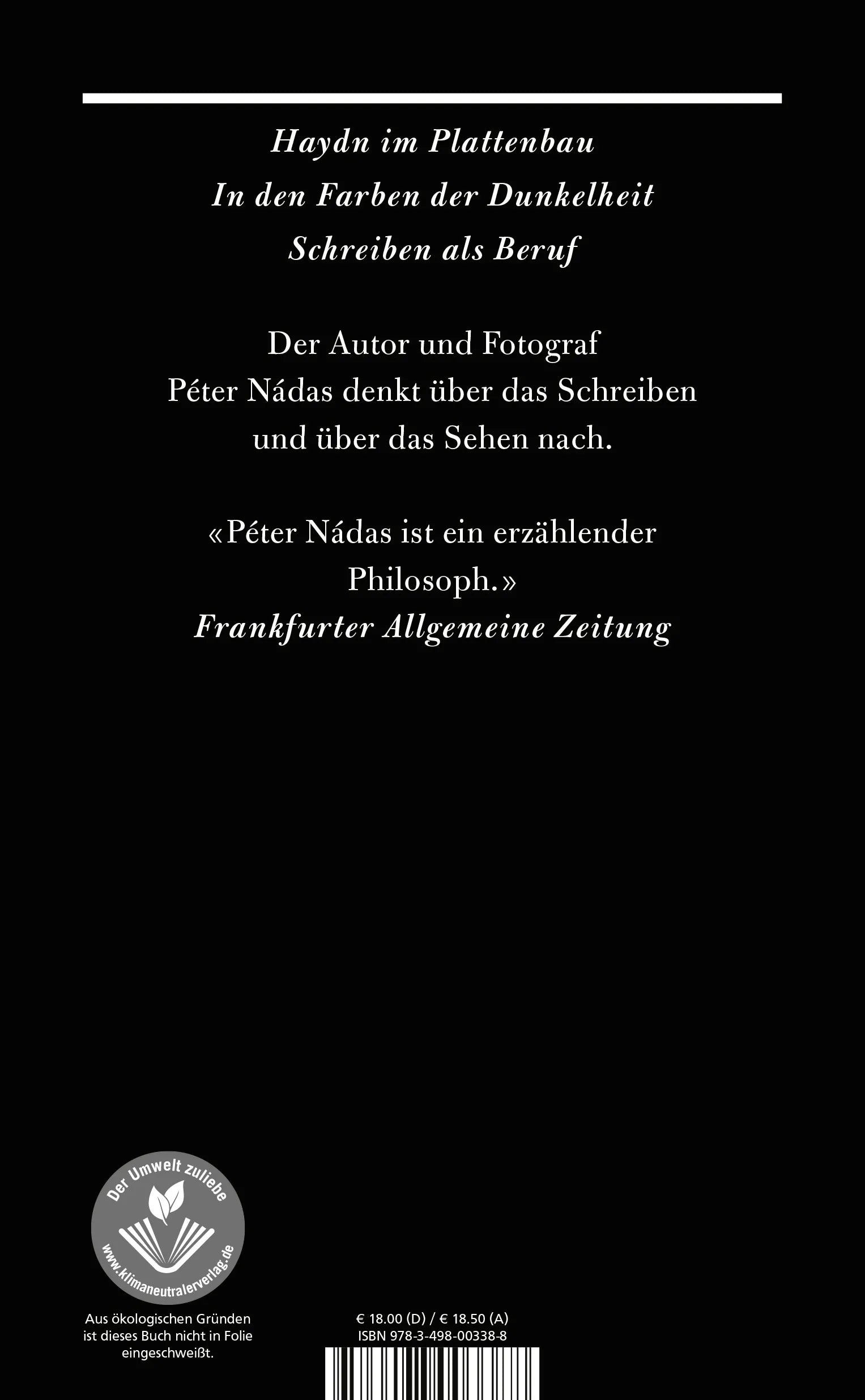 Buchrückseite von 'Schreiben als Beruf' mit Klappentext - Gebundene Ausgabe