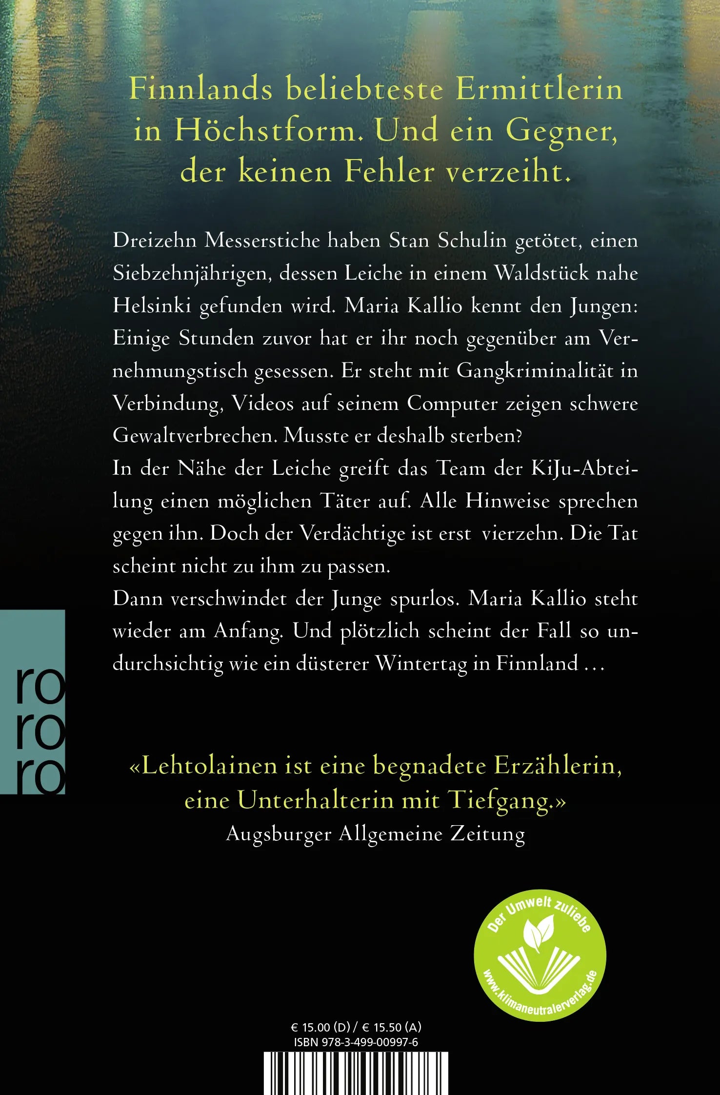 Buchrückseite von 'Schritt ins Dunkel' mit Klappentext - Taschenbuch