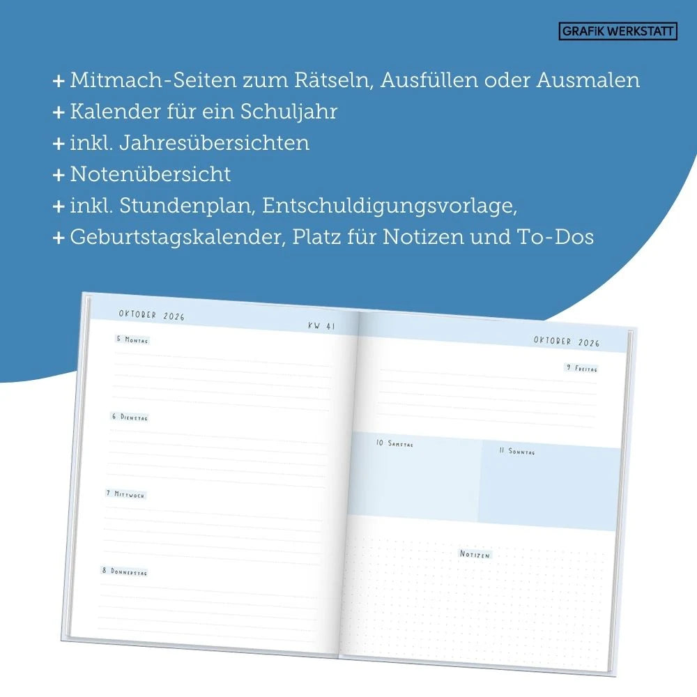 Schülerkalender 2026 / 2027 Good Vibes Only – Ansicht