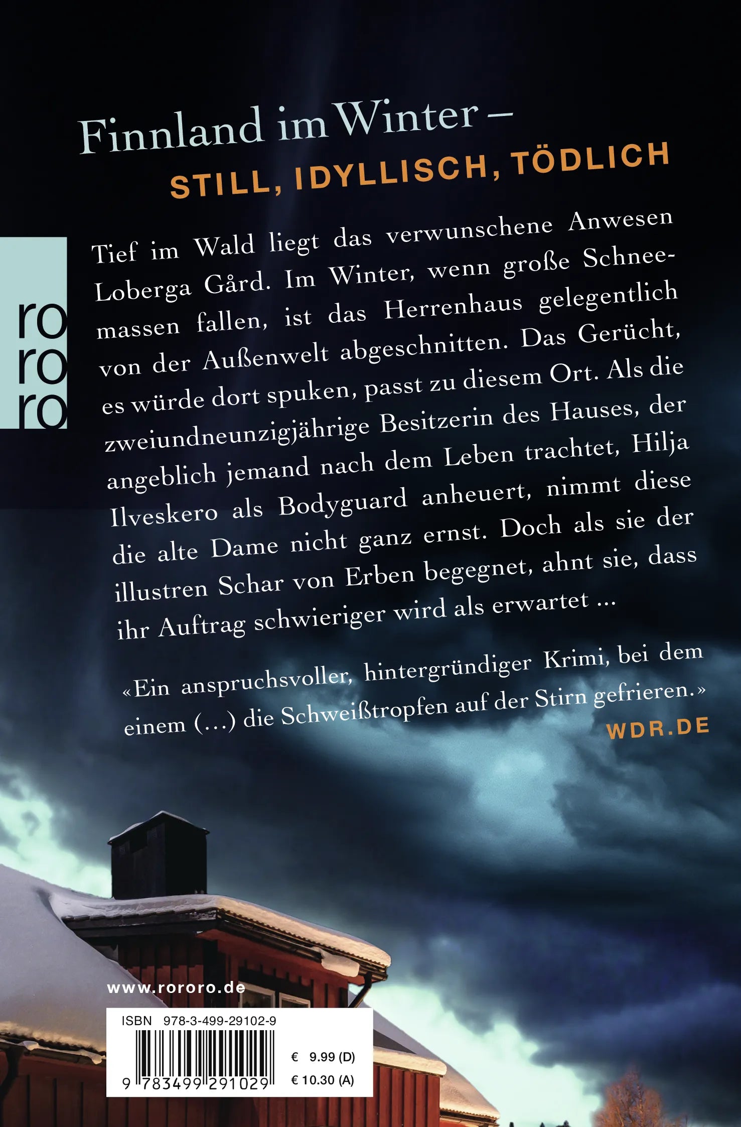 Buchrückseite von 'Schüsse im Schnee' mit Klappentext - Taschenbuch