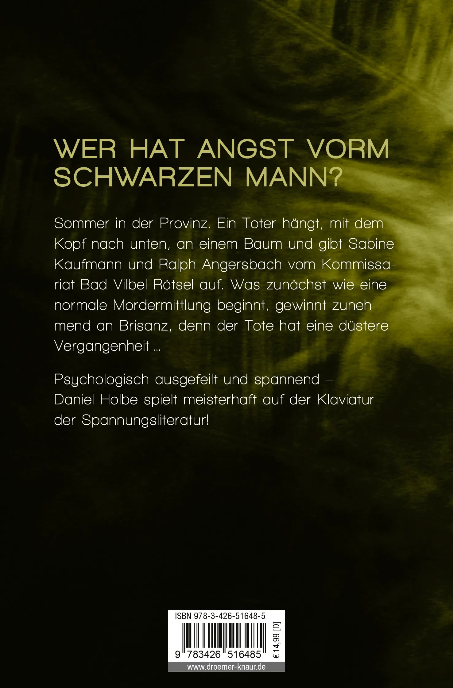 Buchrückseite von 'Schwarzer Mann' mit Klappentext - Taschenbuch