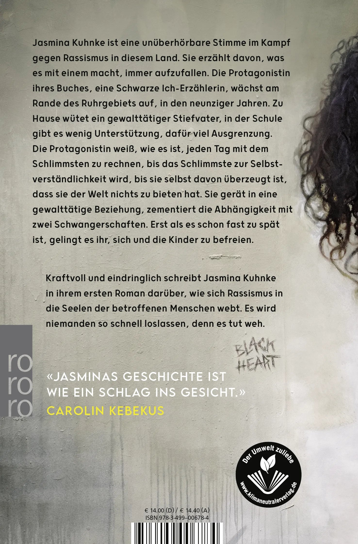 Buchrückseite von 'Schwarzes Herz' mit Klappentext - Taschenbuch