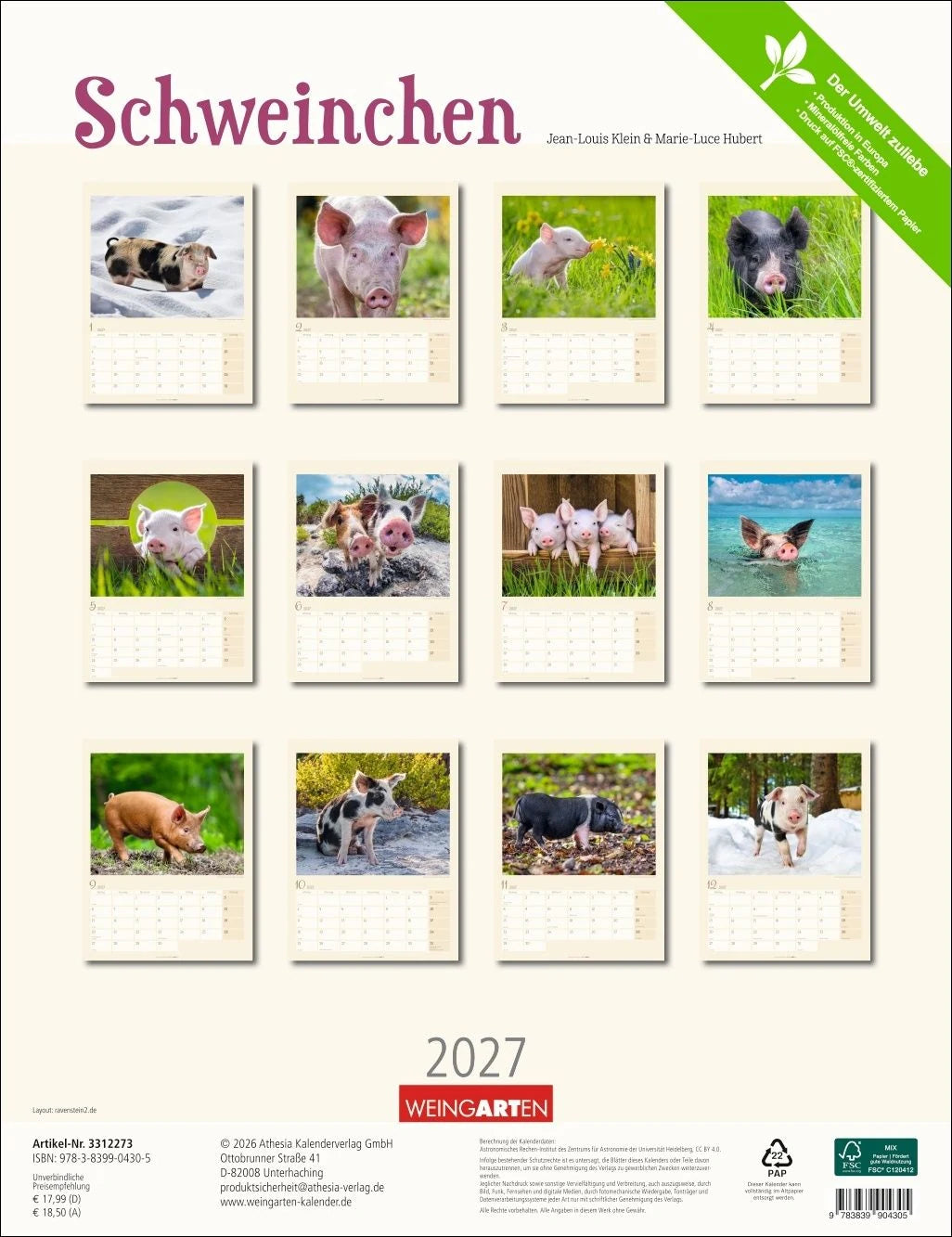 Schweinchen Kalender 2027 – Ansicht