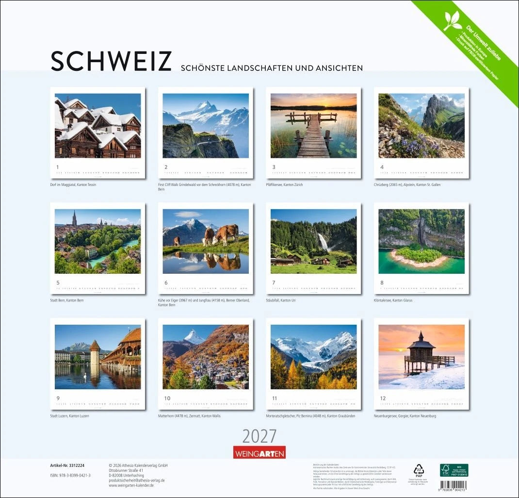 Schweiz Kalender 2027 - Schönste Landschaften und Ansichten – Ansicht