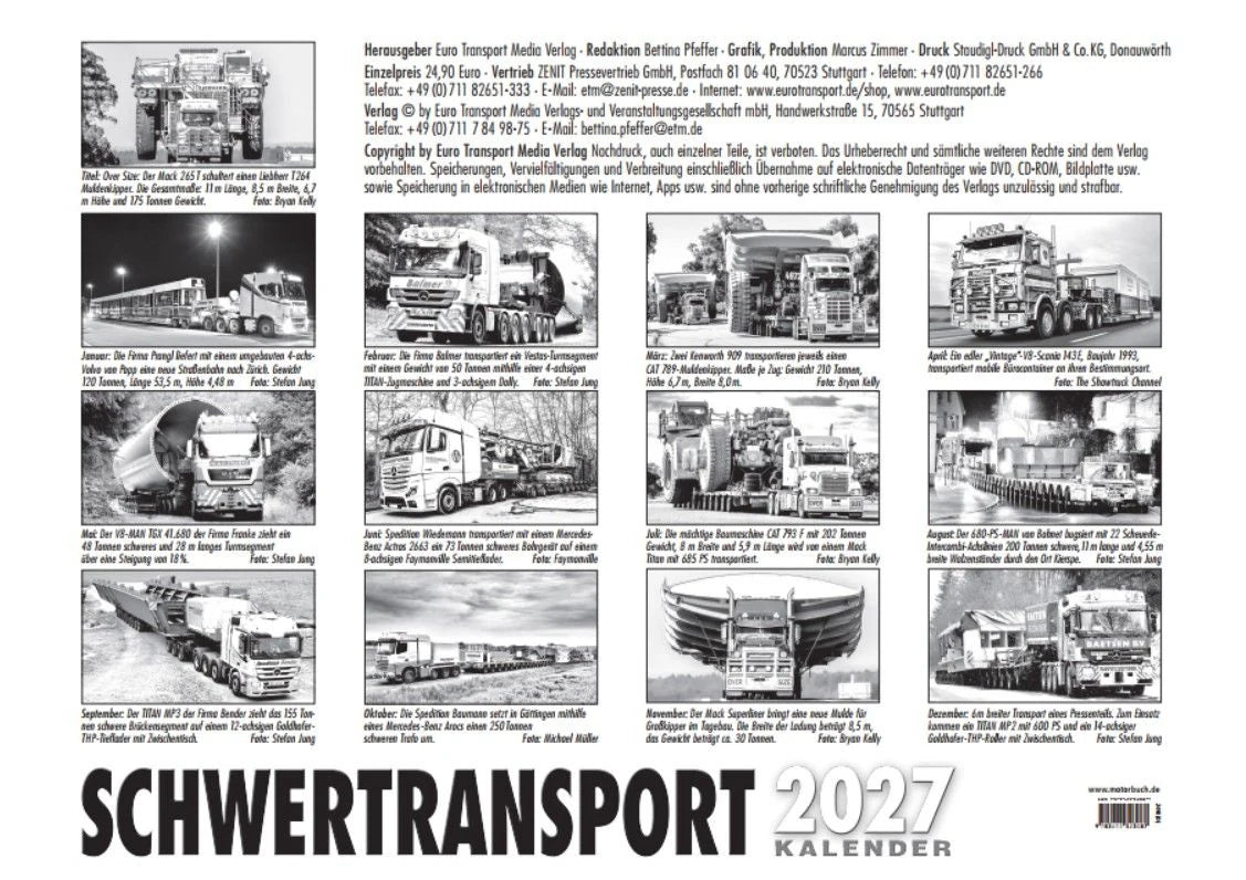 Schwertransporter Kalender 2027 – Ansicht