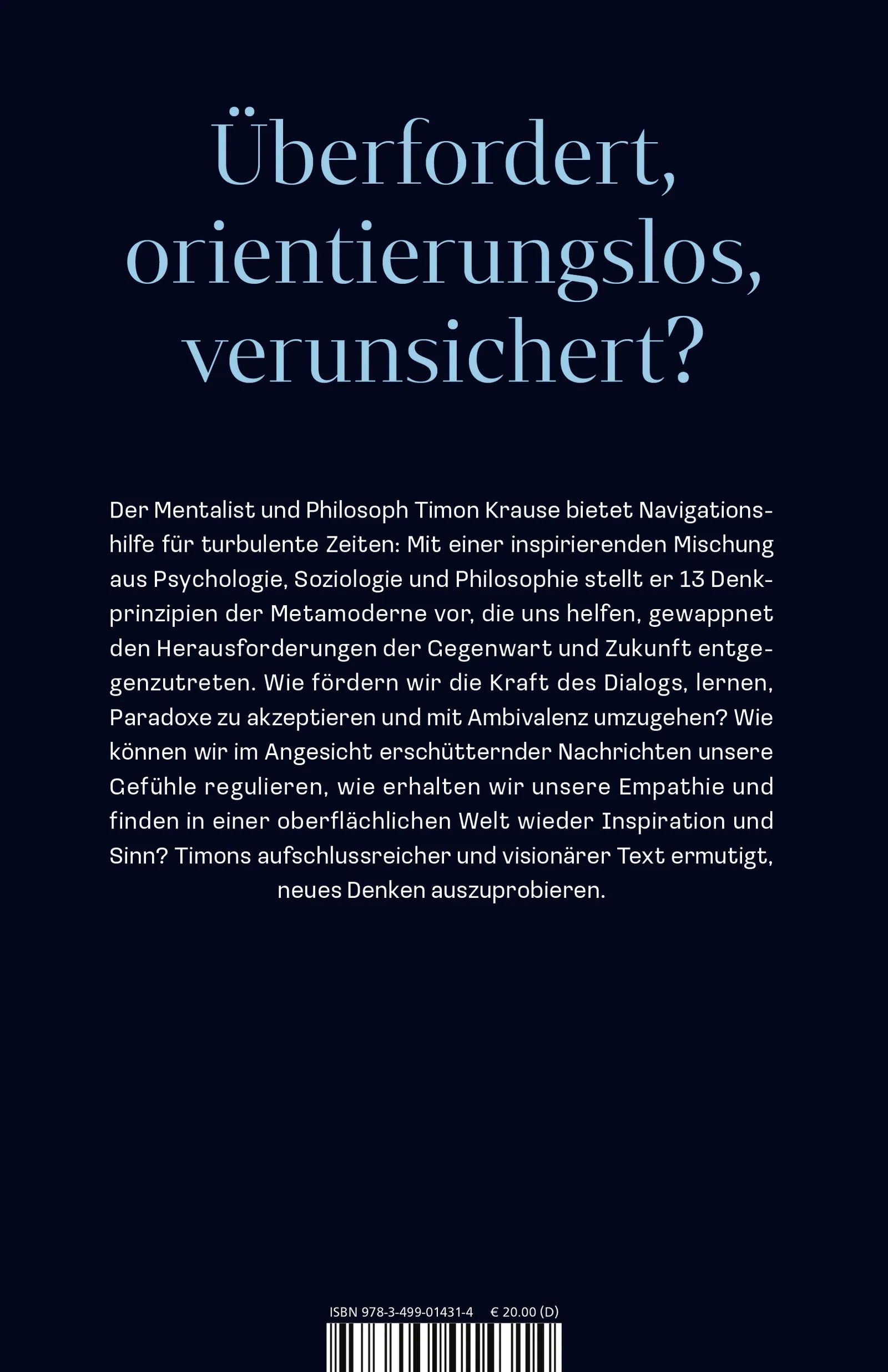 Buchrückseite von 'Sei deiner Zeit voraus' mit Klappentext - Paperback