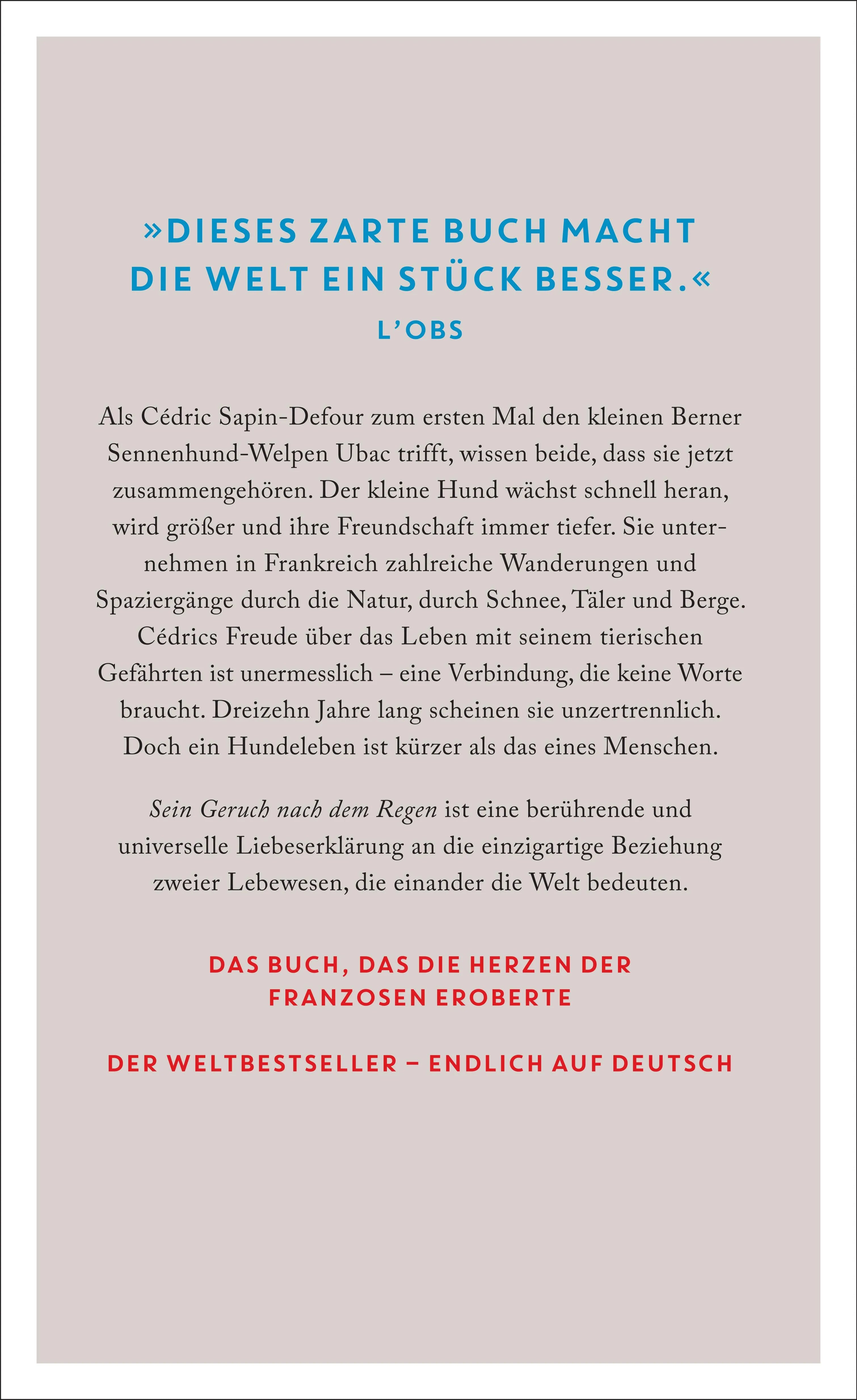 Buchrückseite von 'Sein Geruch nach dem Regen' mit Klappentext - Gebundene Ausgabe