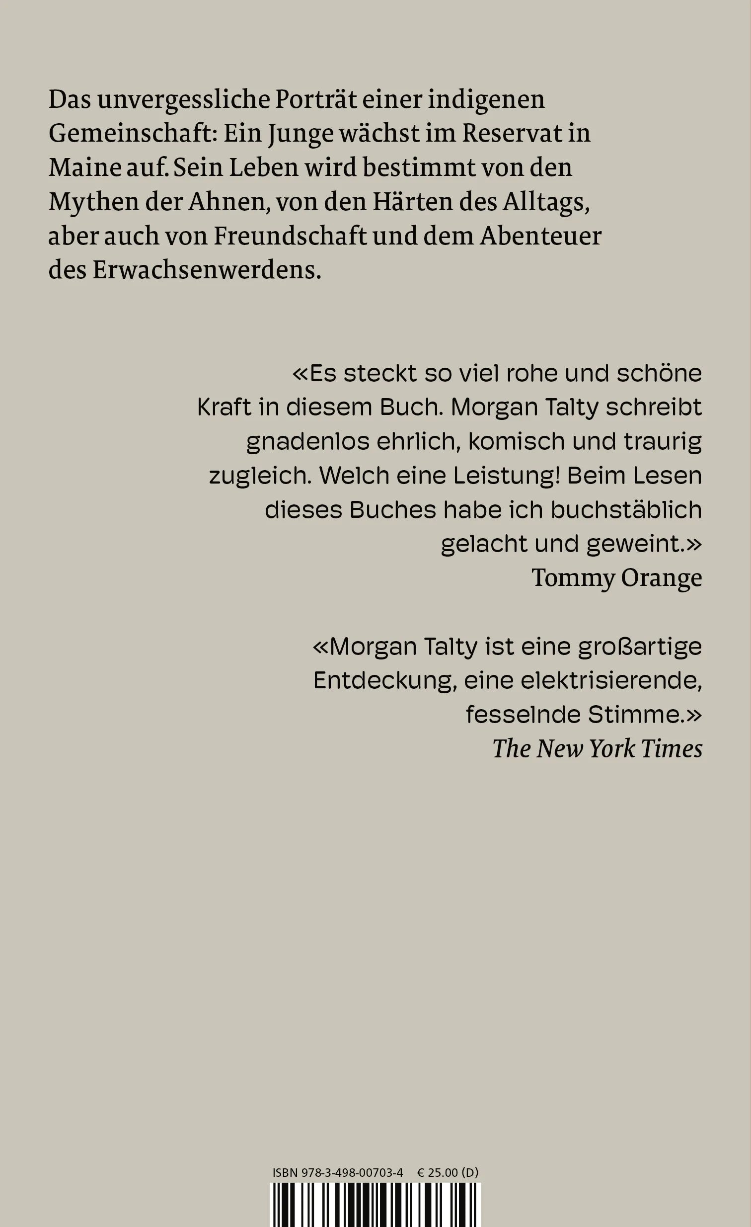 Buchrückseite von 'Sein Name ist Donner' mit Klappentext - Gebundene Ausgabe