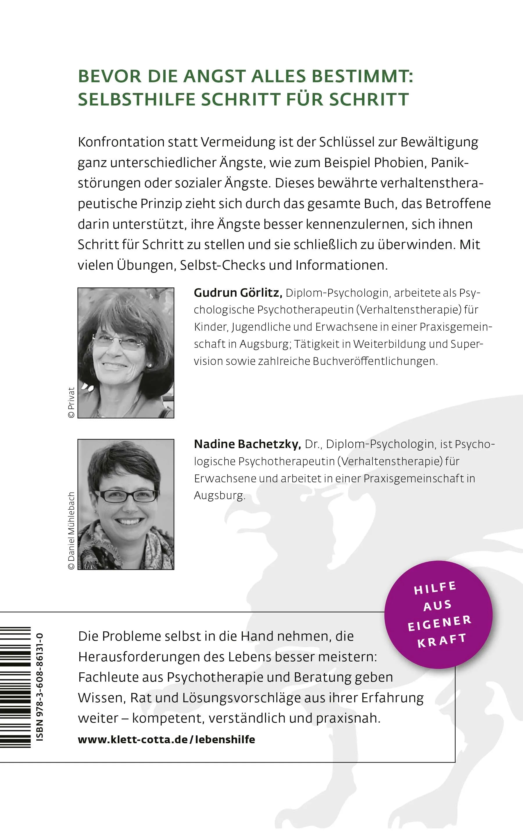 Buchrückseite von 'Selbsthilfe bei Ängsten' mit Klappentext - Paperback
