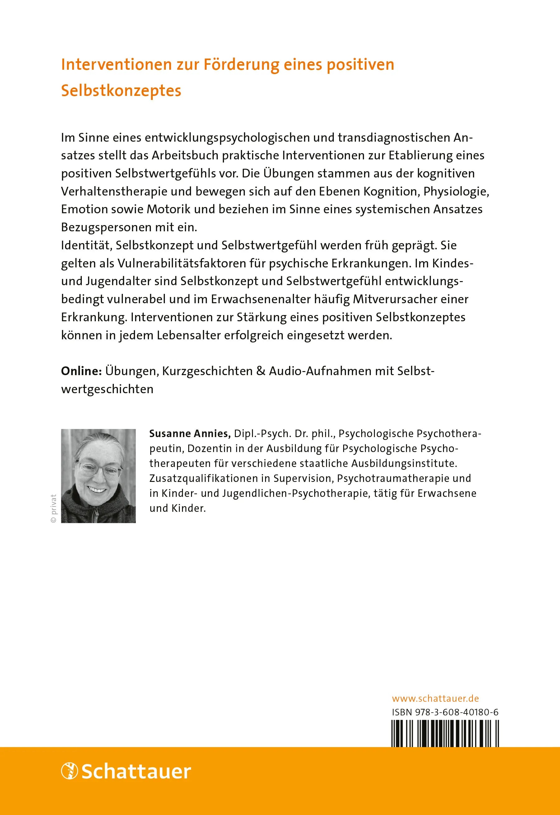 Buchrückseite von 'Selbstwertübungen' mit Klappentext - Paperback