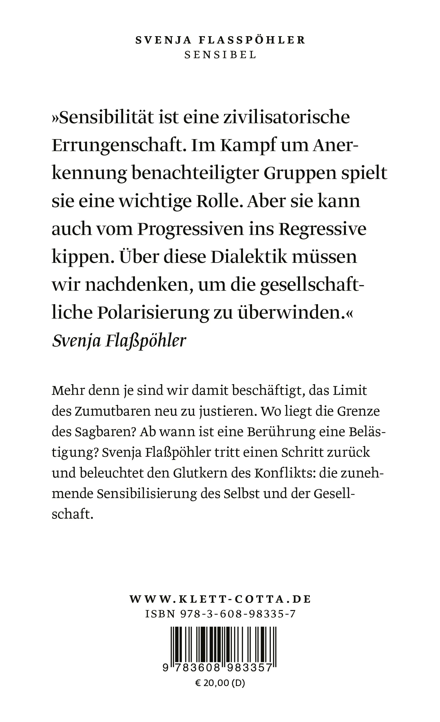 Buchrückseite von 'Sensibel' mit Klappentext - Gebundene Ausgabe