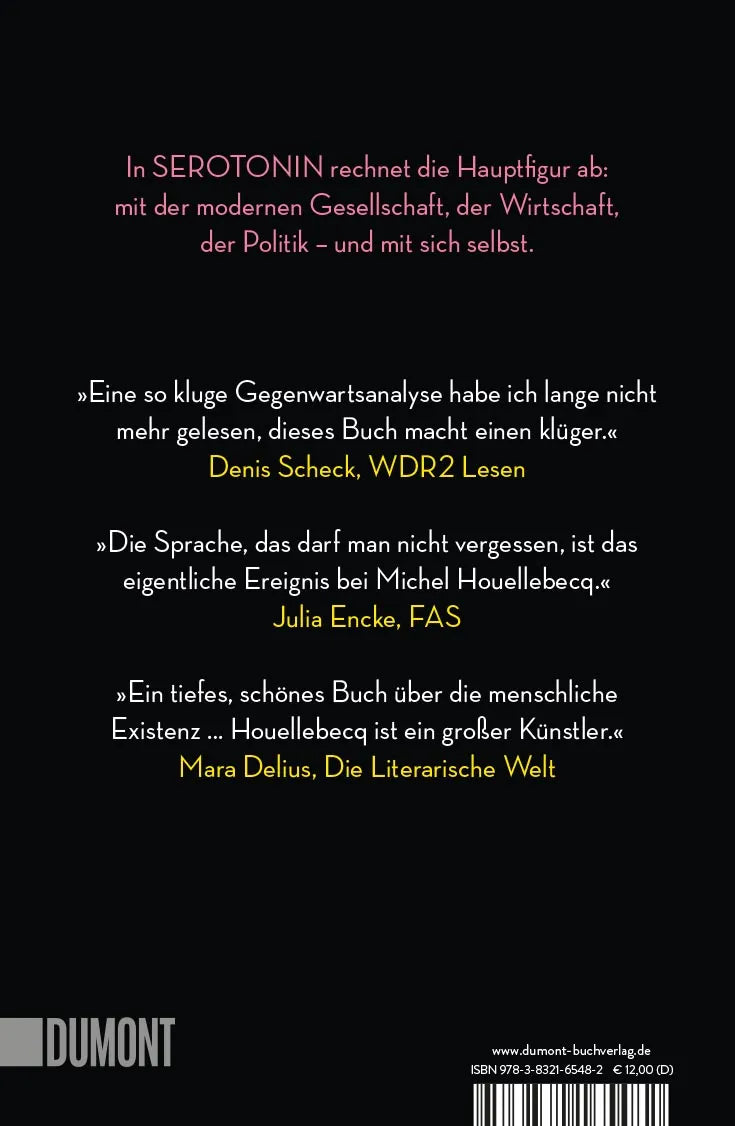 Buchrückseite von 'Serotonin' mit Klappentext - Taschenbuch