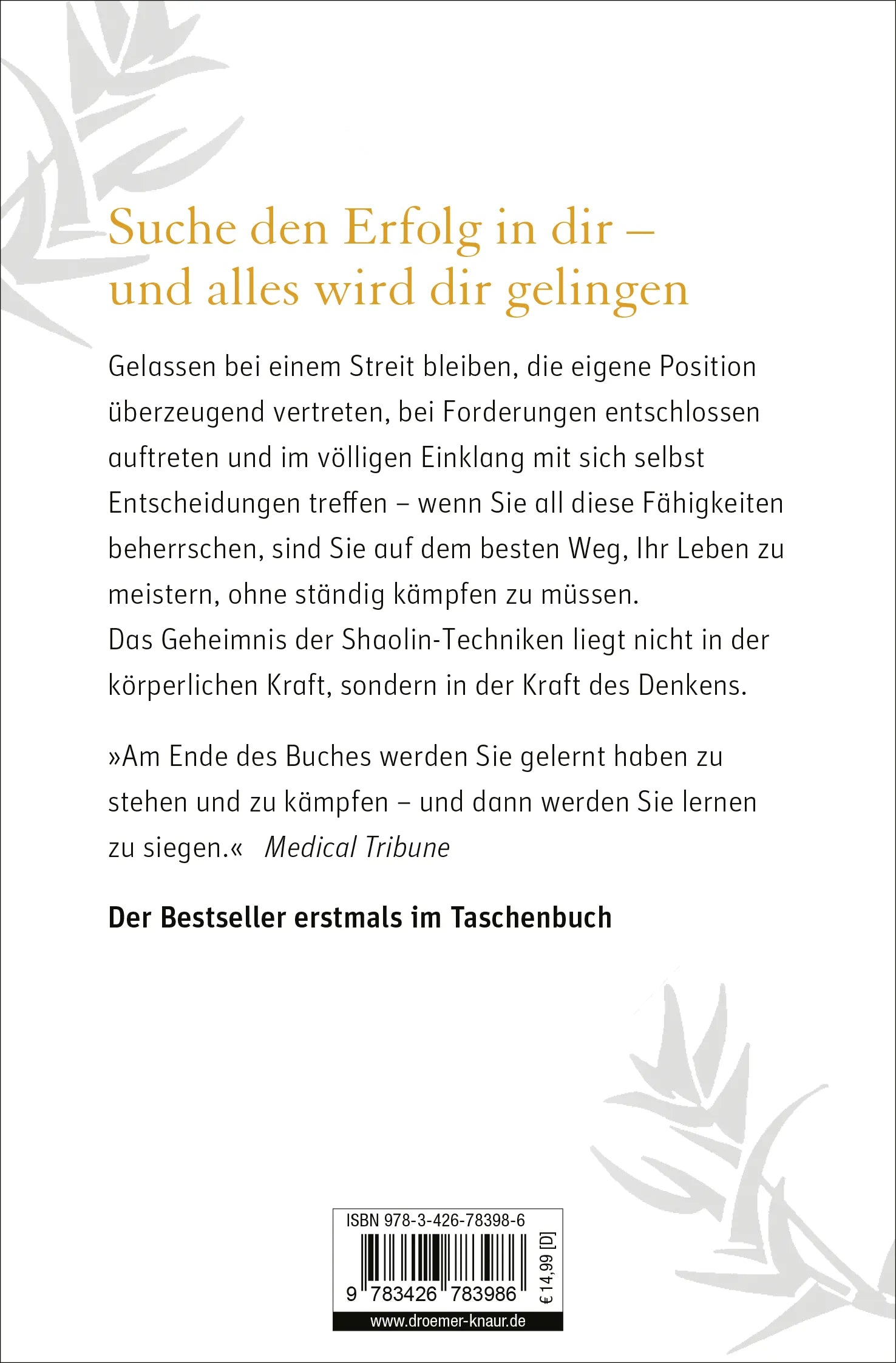 Buchrückseite von 'Shaolin - Du musst nicht kämpfen, um zu siegen!' mit Klappentext - Taschenbuch