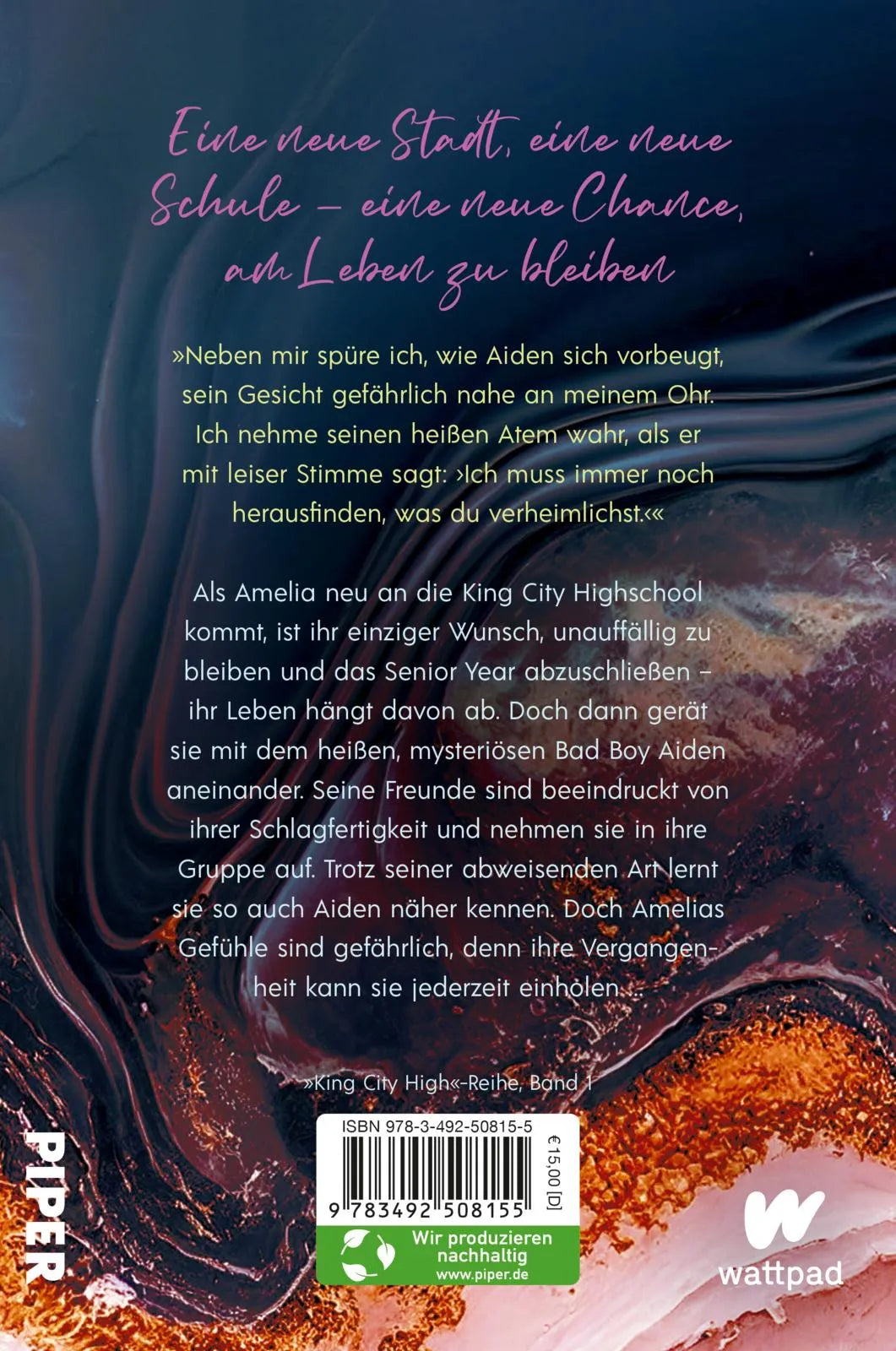 Buchrückseite von 'She’s with me' mit Klappentext - Paperback