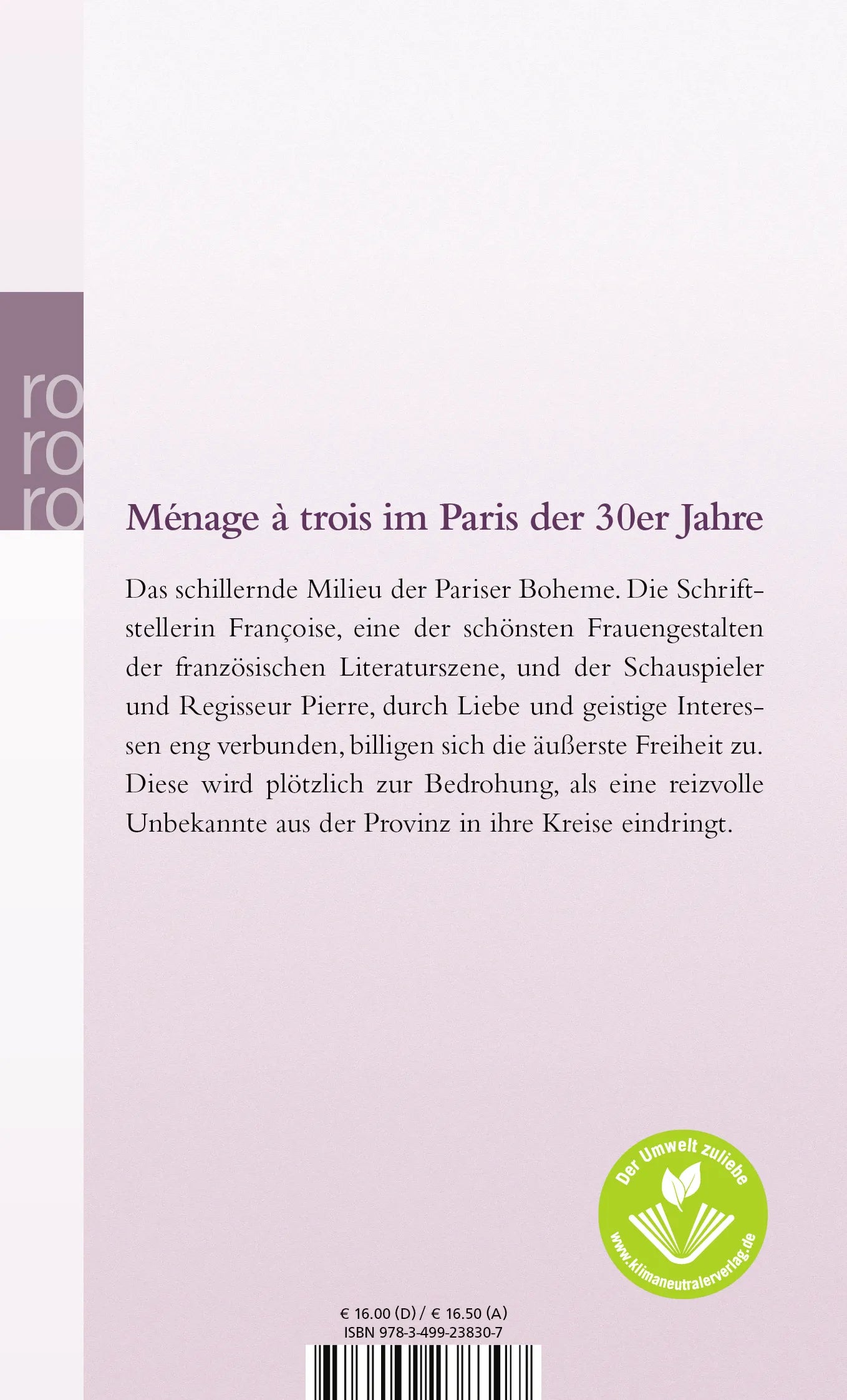 Buchrückseite von 'Sie kam und blieb' mit Klappentext - Taschenbuch