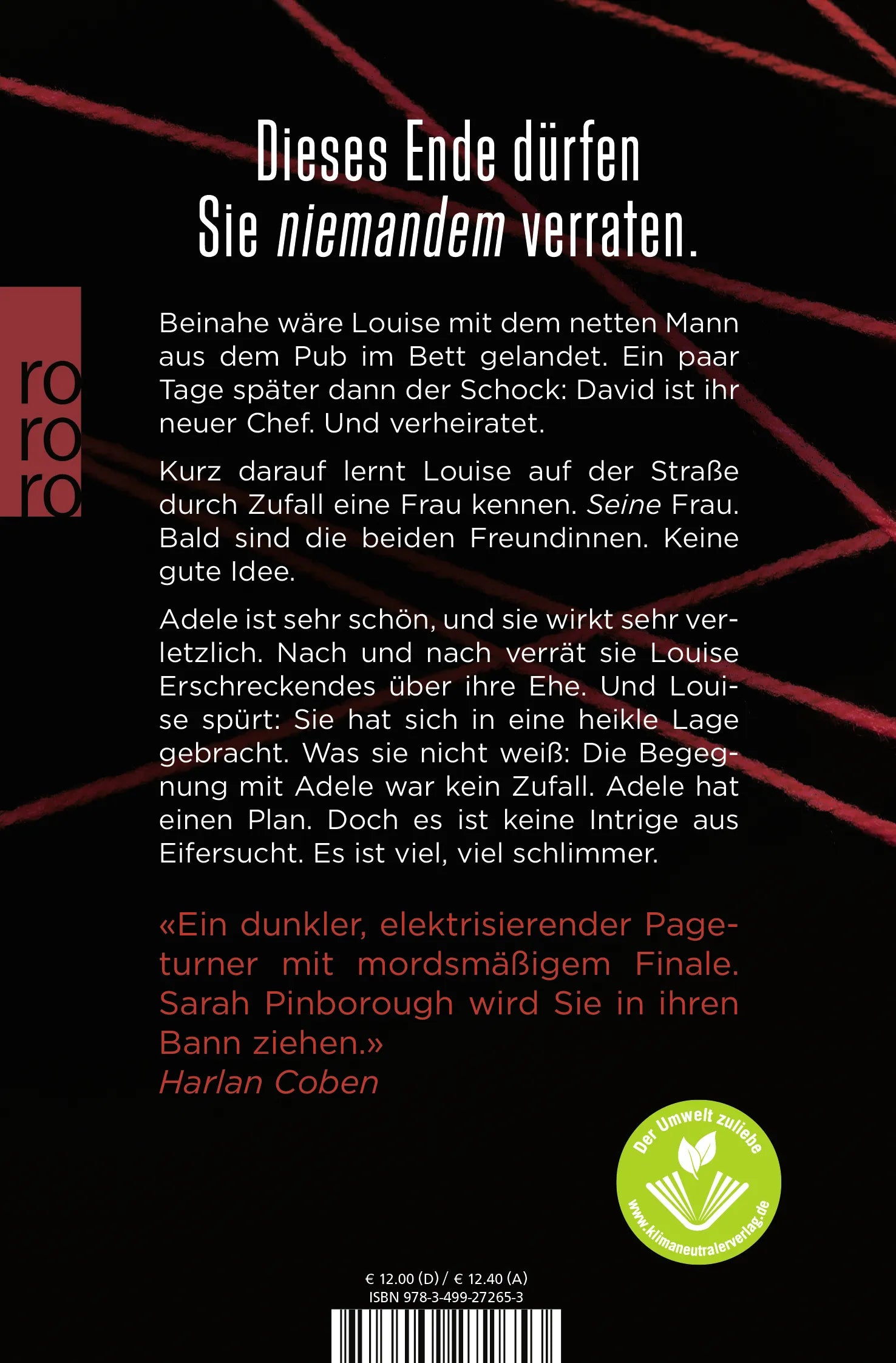 Buchrückseite von 'Sie weiß von dir' mit Klappentext - Taschenbuch