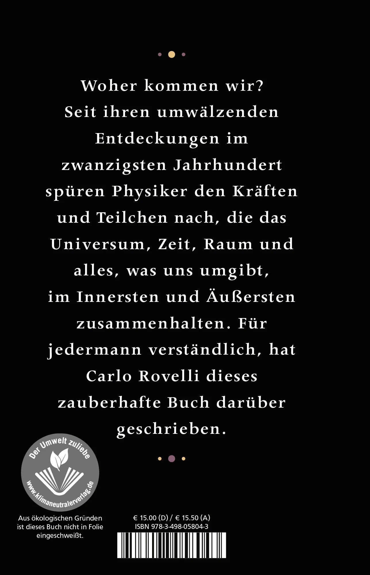 Buchrückseite von 'Sieben kurze Lektionen über Physik' mit Klappentext - Gebundene Ausgabe
