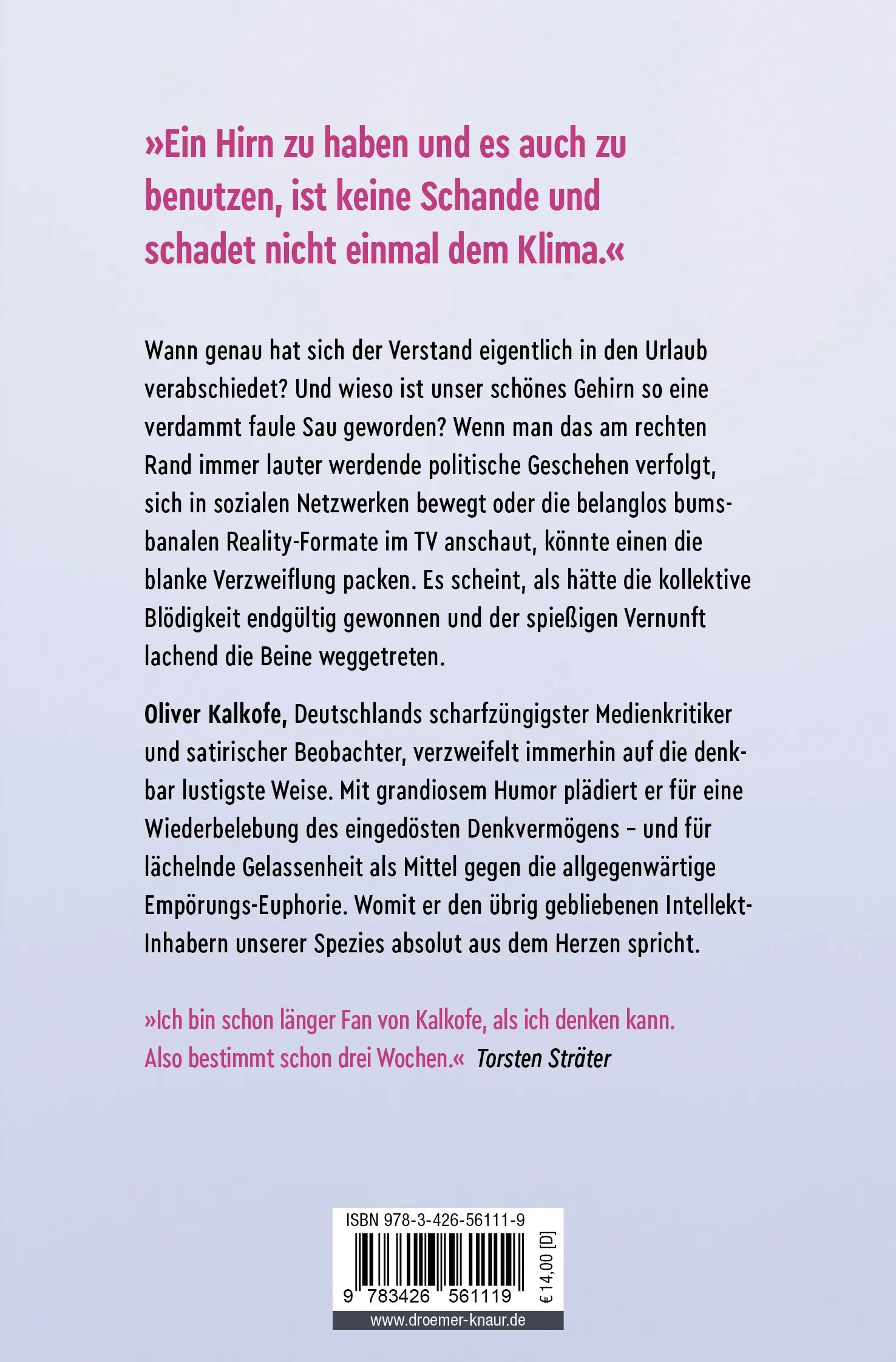 Buchrückseite von 'Sieg der Blödigkeit' mit Klappentext - Taschenbuch