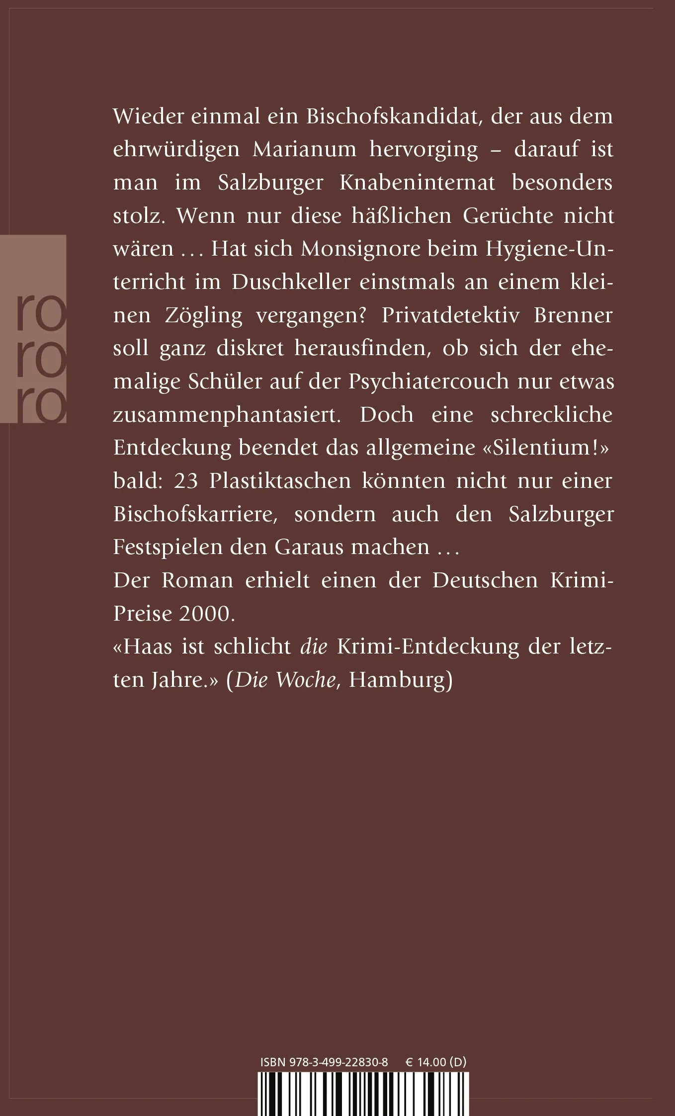 Buchrückseite von 'Silentium!' mit Klappentext - Taschenbuch