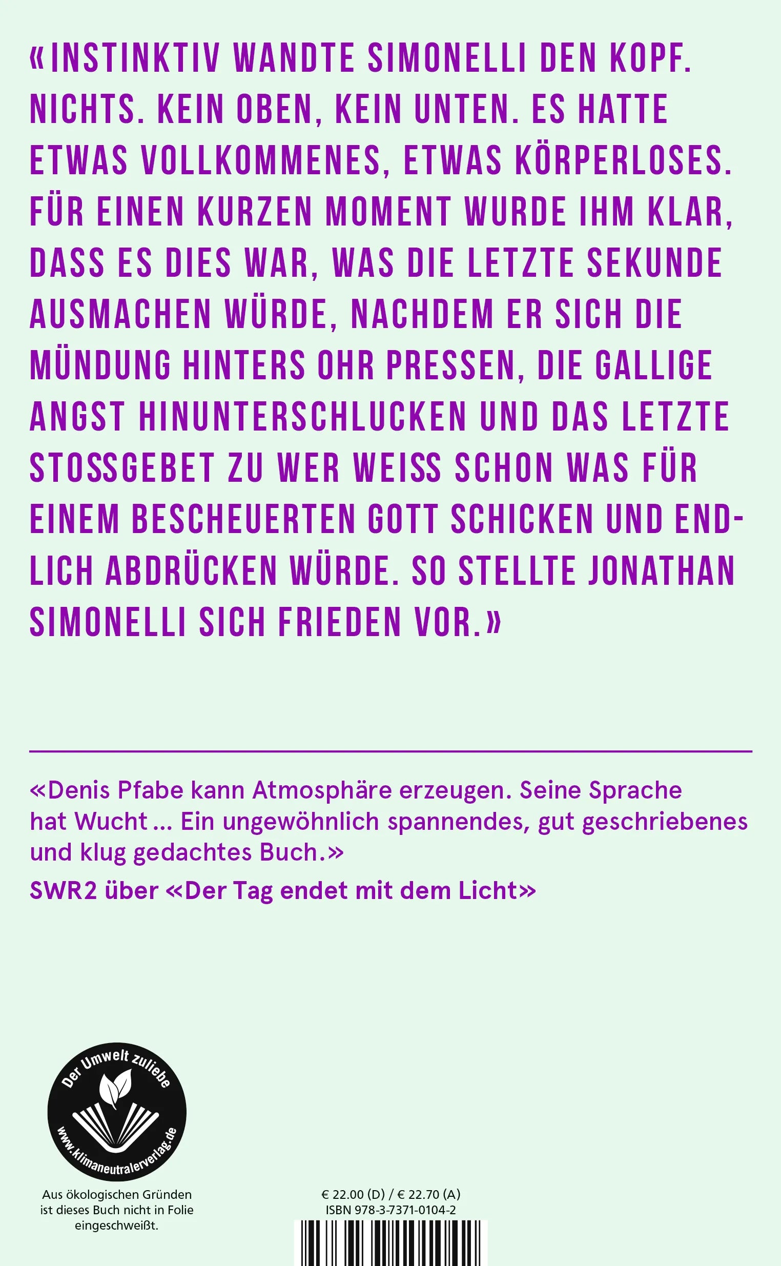 Buchrückseite von 'Simonelli' mit Klappentext - Gebundene Ausgabe
