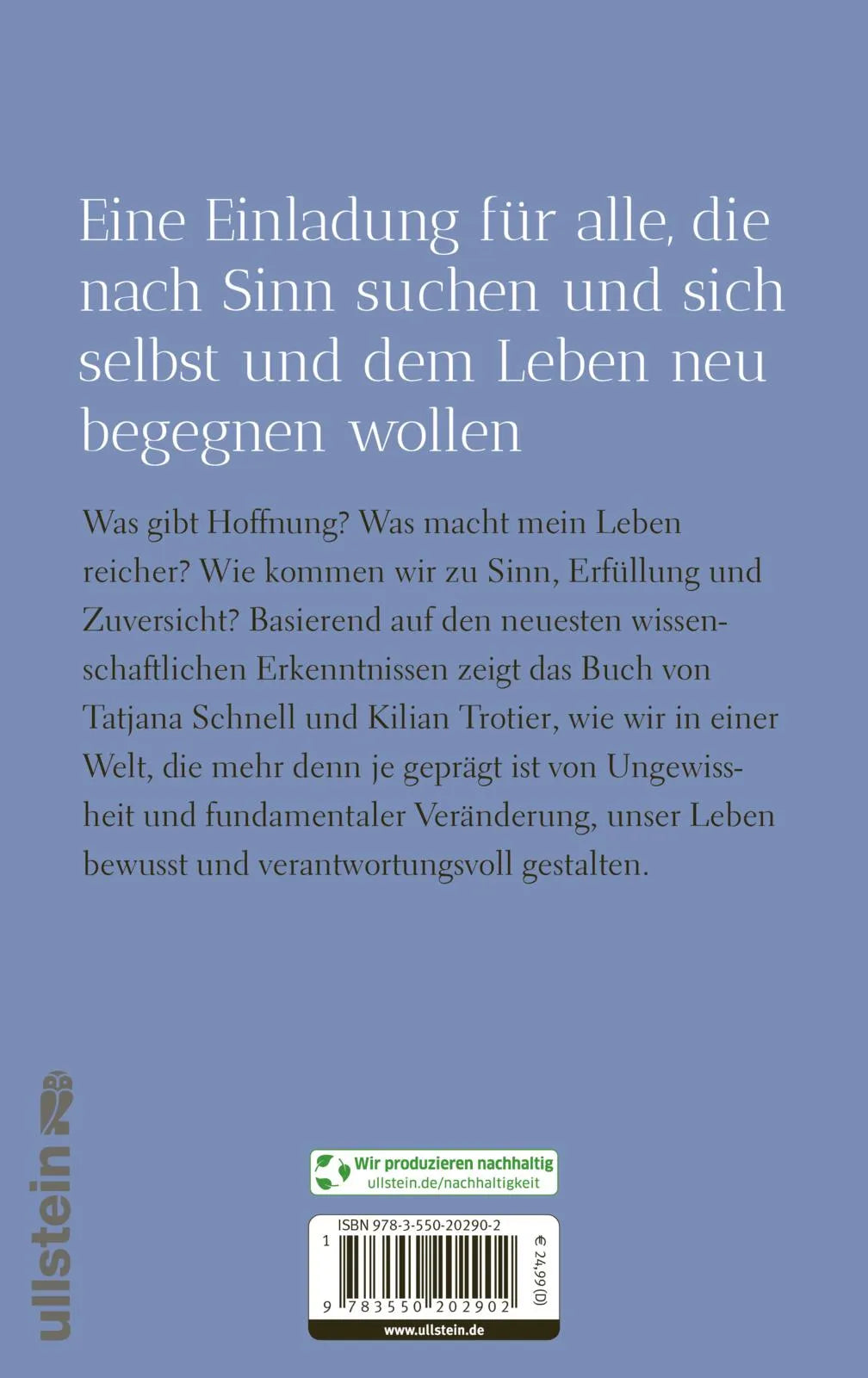 Buchrückseite von 'Sinn finden' mit Klappentext - Gebundene Ausgabe