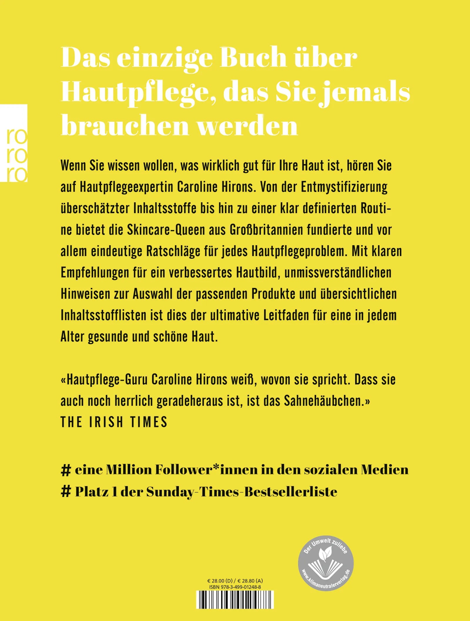 Buchrückseite von 'Skincare' mit Klappentext - Gebundene Ausgabe