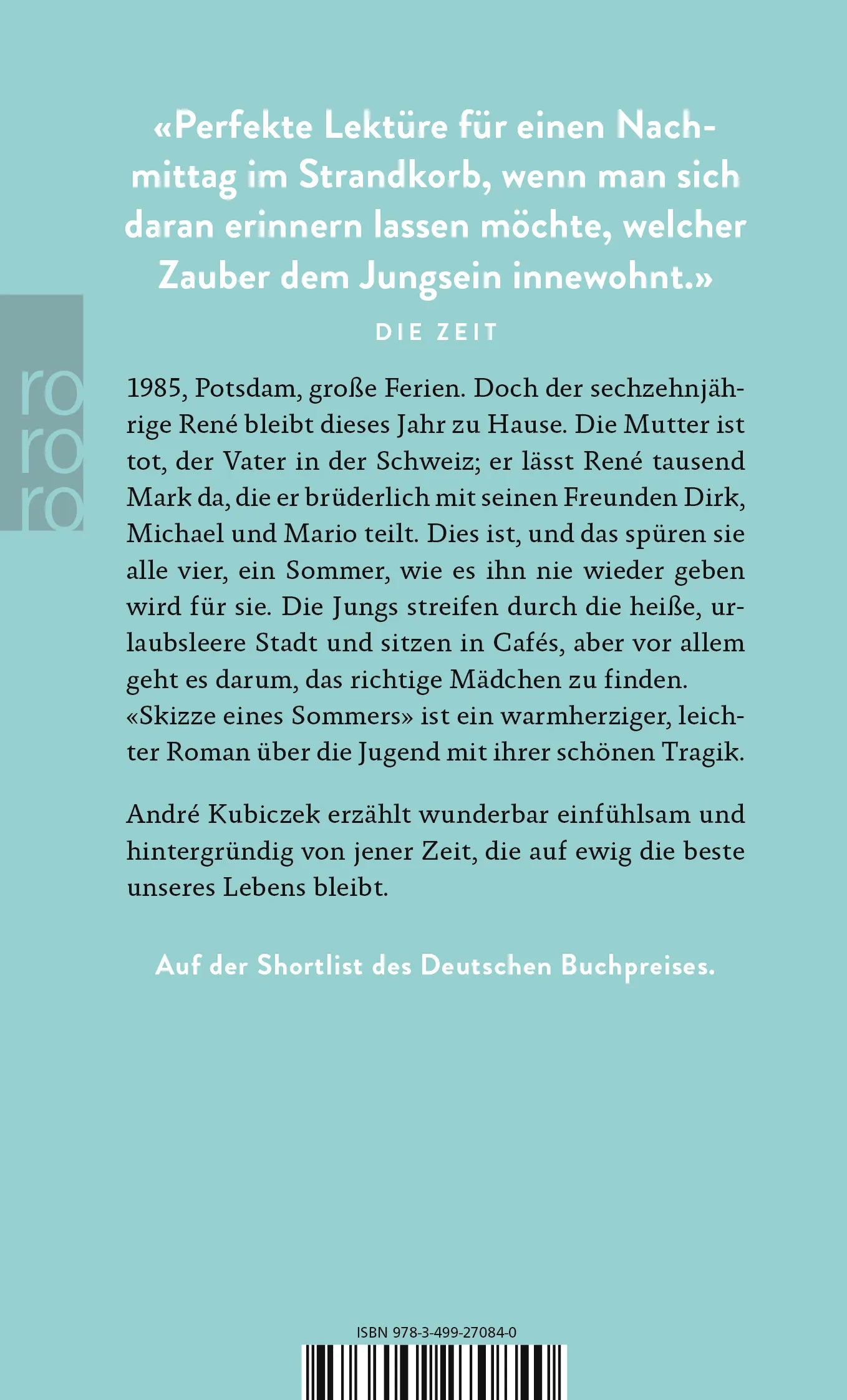 Buchrückseite von 'Skizze eines Sommers' mit Klappentext - Taschenbuch