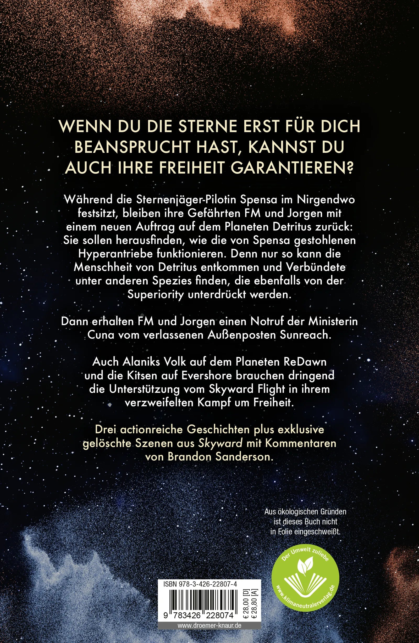 Buchrückseite von 'Skyward Flight' mit Klappentext - Gebundene Ausgabe