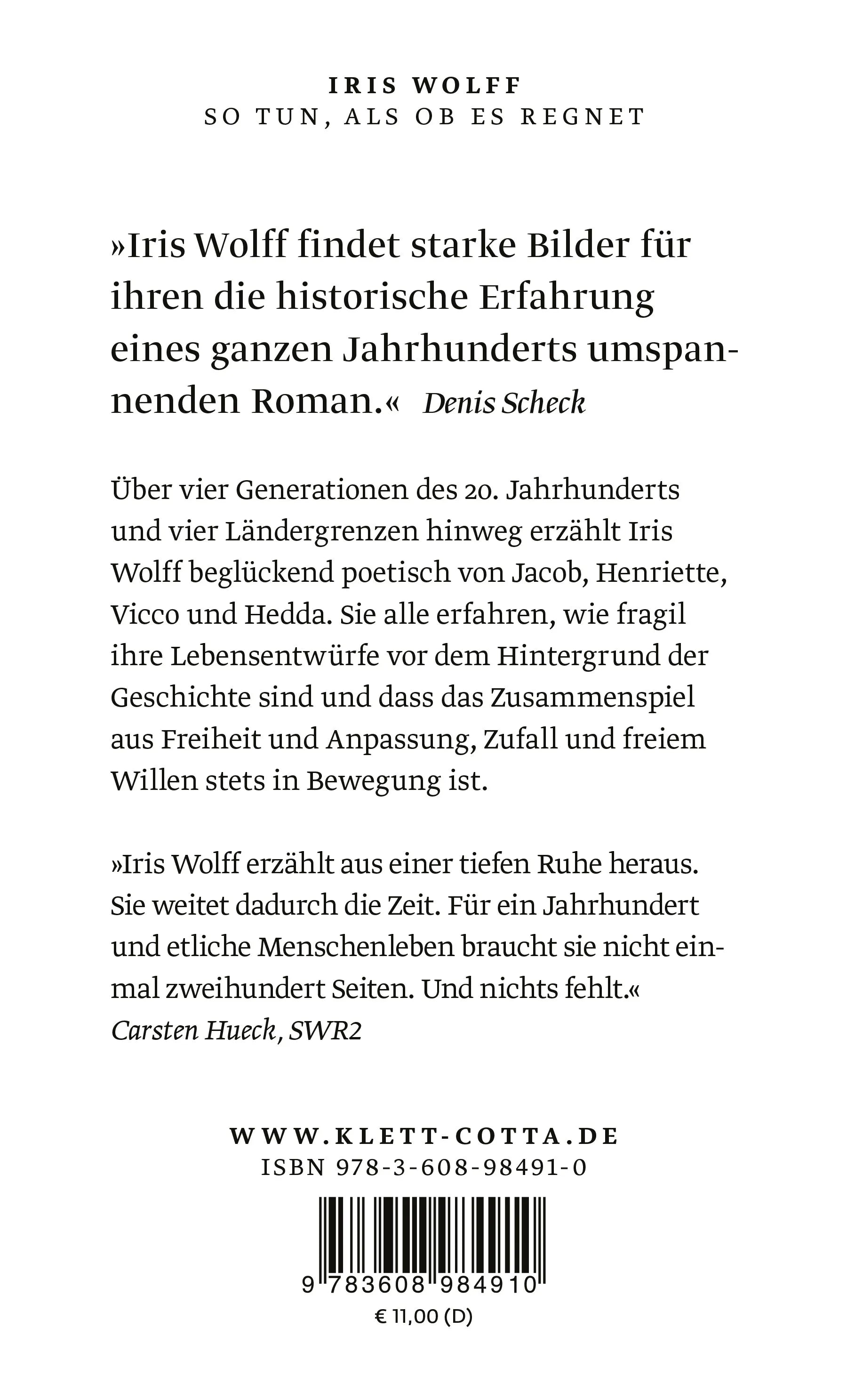 Buchrückseite von 'So tun, als ob es regnet' mit Klappentext - Taschenbuch