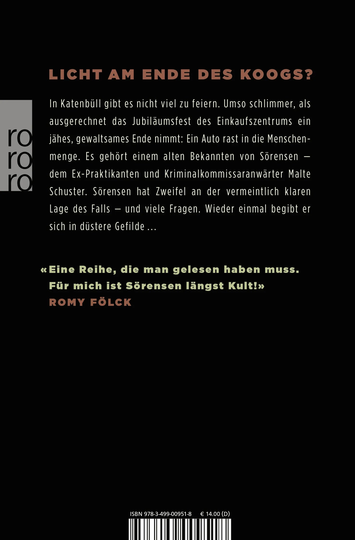 Buchrückseite von 'Sörensen sieht Land' mit Klappentext - Taschenbuch