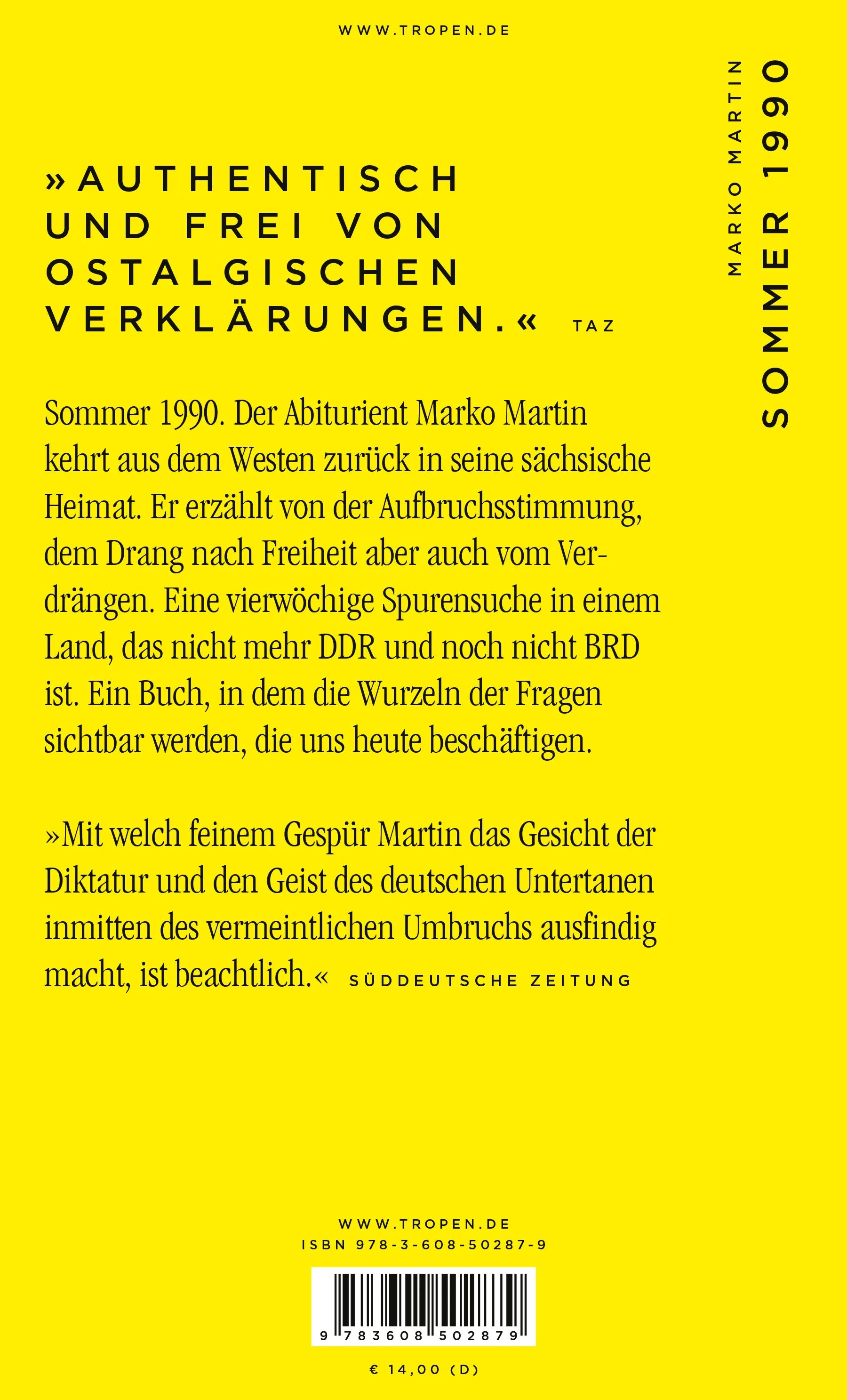 Buchrückseite von 'Sommer 1990' mit Klappentext - Taschenbuch