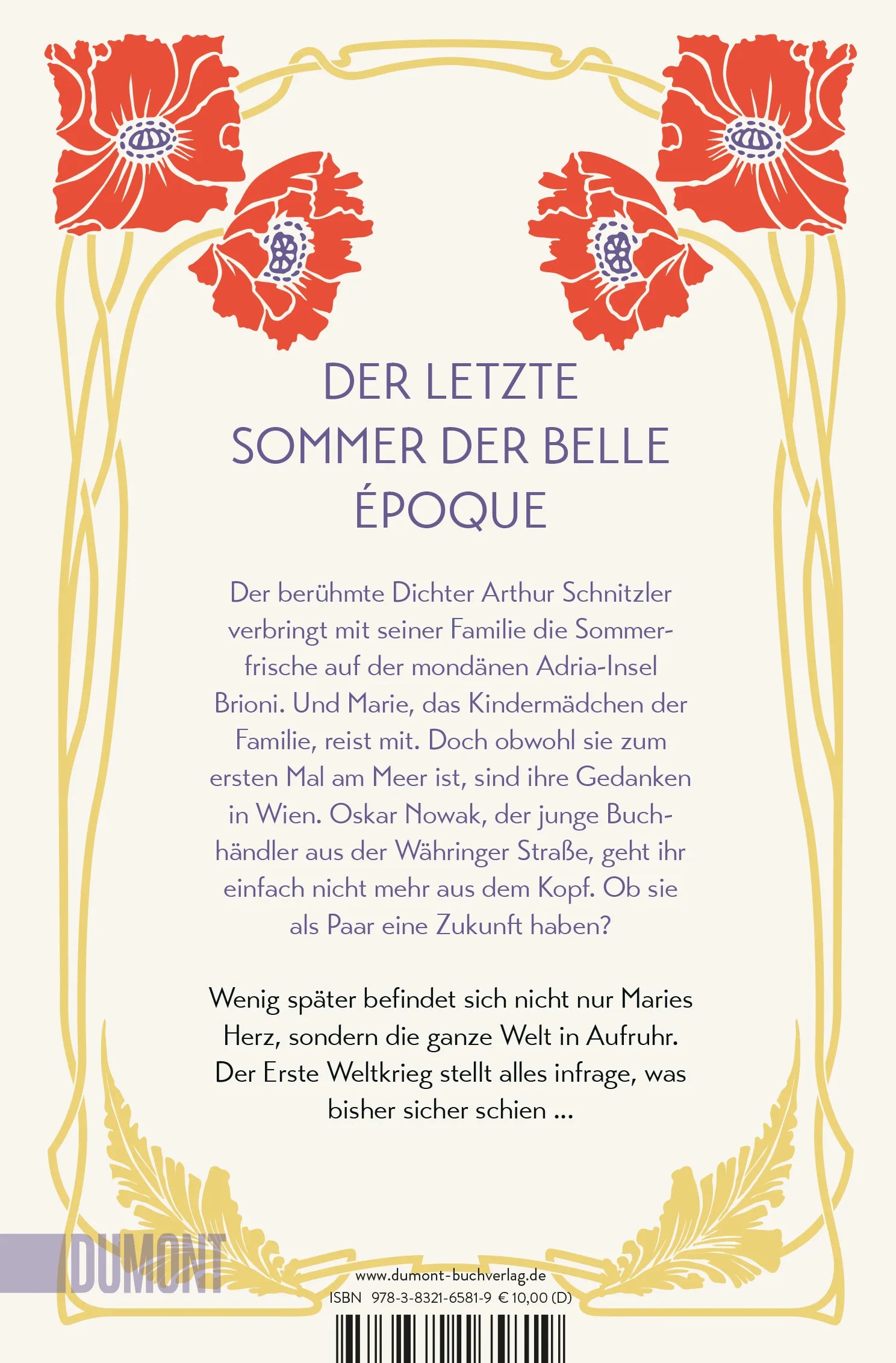 Buchrückseite von 'Sommer in Wien' mit Klappentext - Taschenbuch