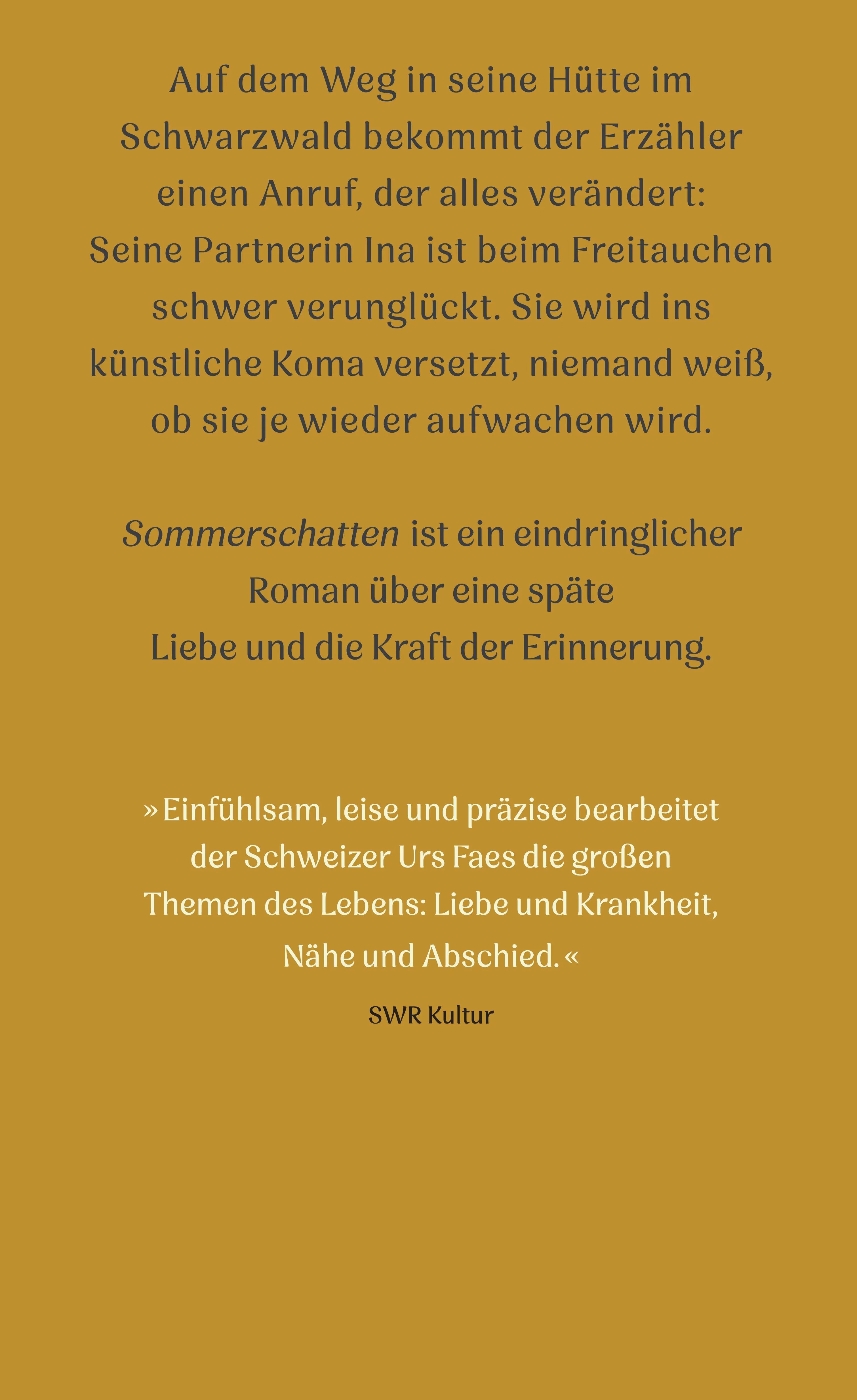 Buchrückseite von 'Sommerschatten' mit Klappentext - Gebundene Ausgabe