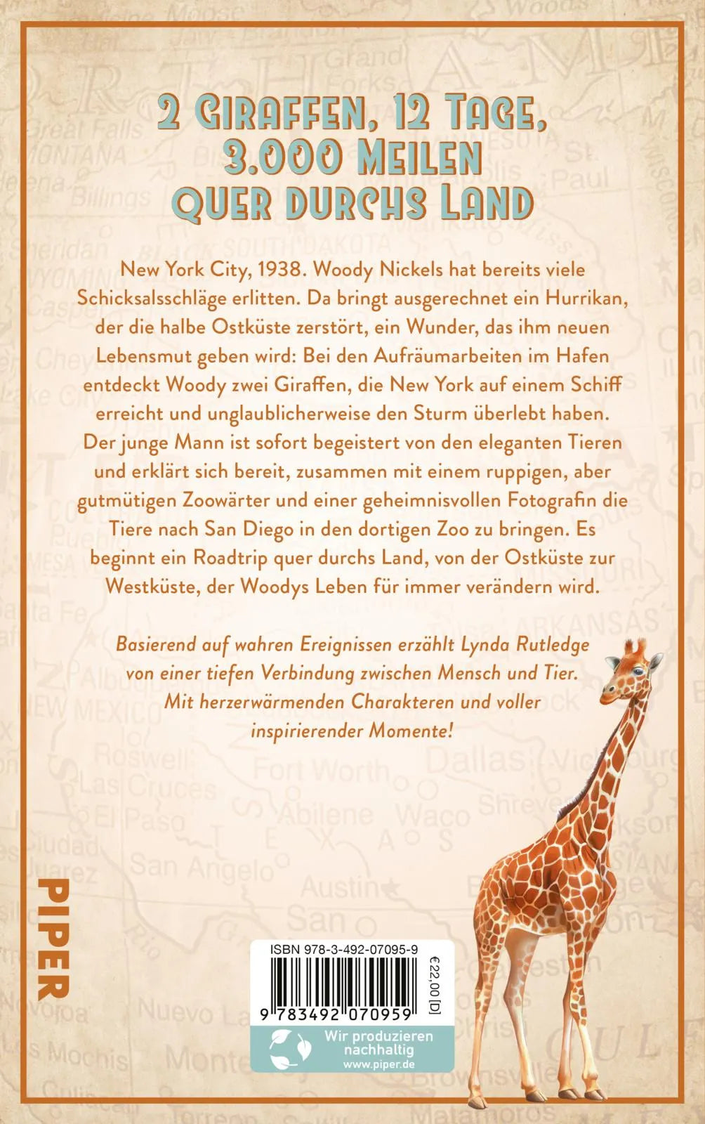 Buchrückseite von 'Sonnenaufgang mit Giraffen' mit Klappentext - Gebundene Ausgabe