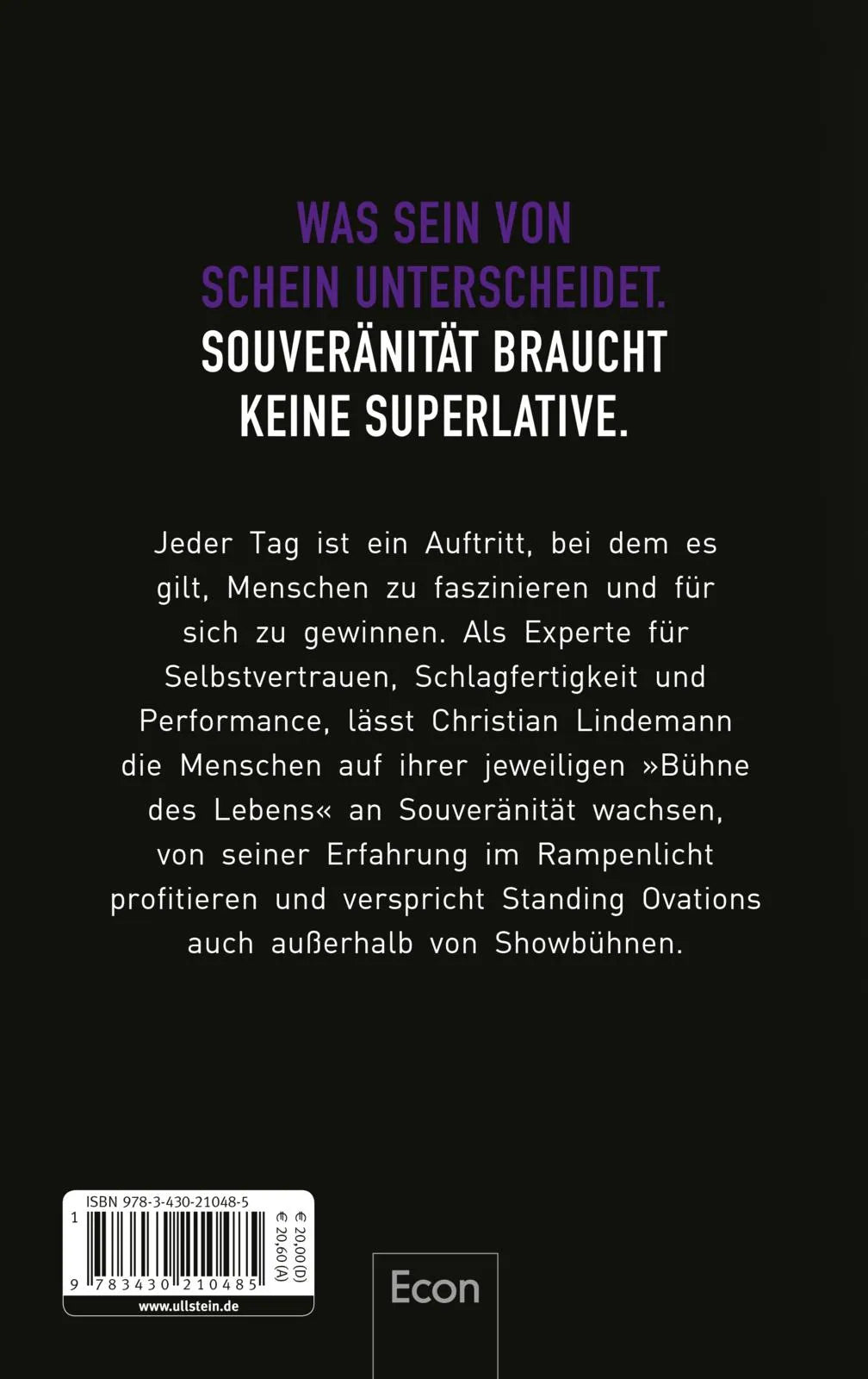 Buchrückseite von 'Souverän auf den Bühnen des Lebens' mit Klappentext - Gebundene Ausgabe