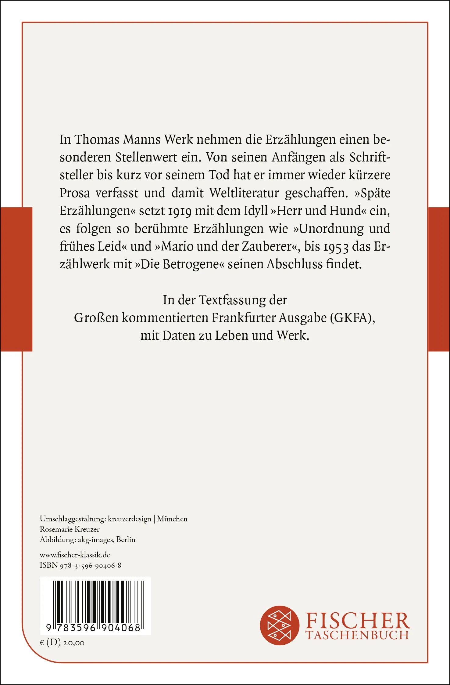 Buchrückseite von 'Späte Erzählungen 1919-1953' mit Klappentext - Taschenbuch