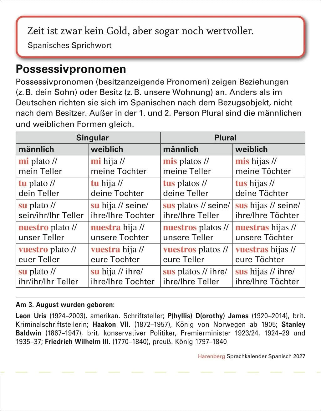 Spanisch Sprachkalender 2027 - Spanisch lernen leicht gemacht - Tagesabreißkalender – Ansicht