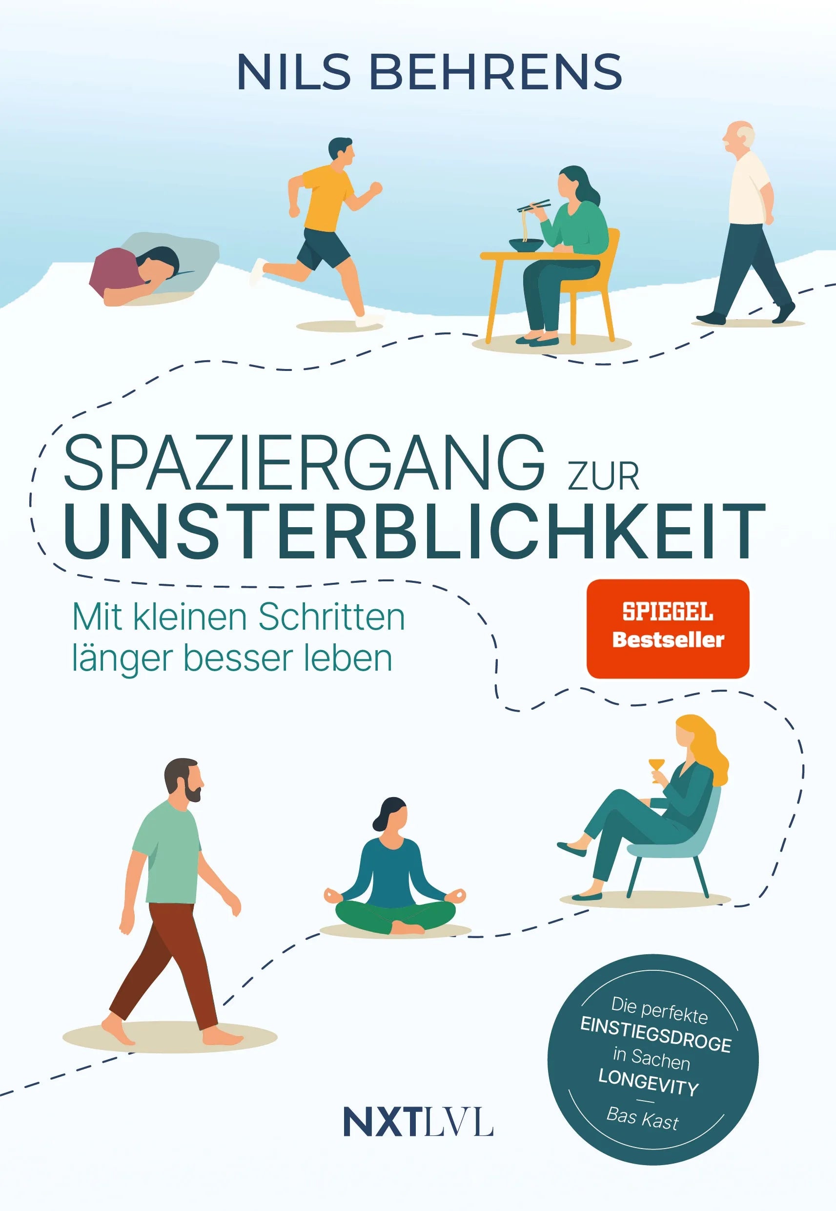 Cover: Spaziergang zur Unsterblichkeit – Mit kleinen Schritten länger besser leben, Longevity Ratgeber für mehr Healthspan statt Lifespan, gesunde Gewohnheiten zu Bewegung, Ernährung, Schlaf, Prävention & mentale Gesundheitit (Hardcover) von Nils Behrens