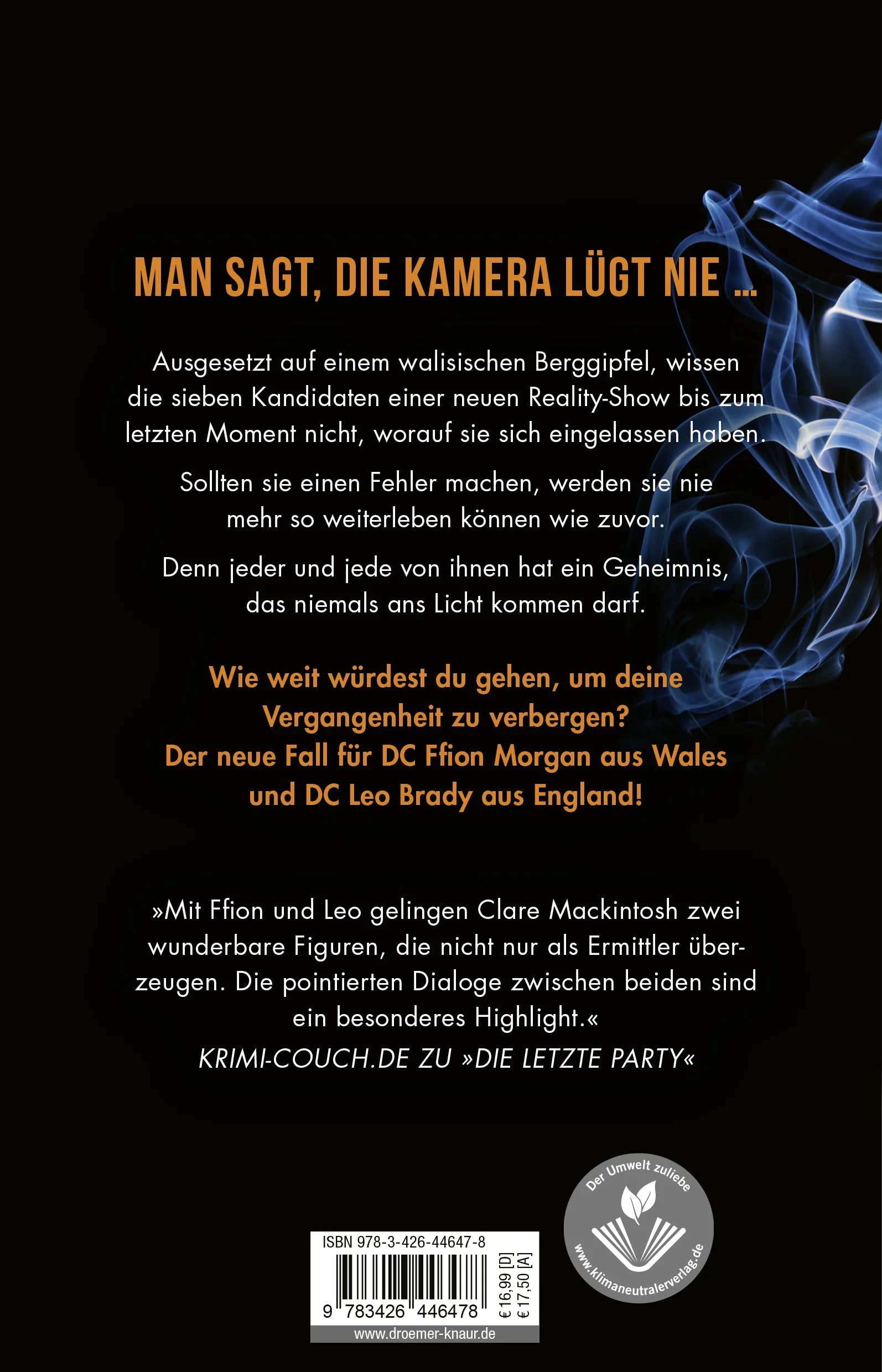Buchrückseite von 'Spiel der Lügner' mit Klappentext - Paperback