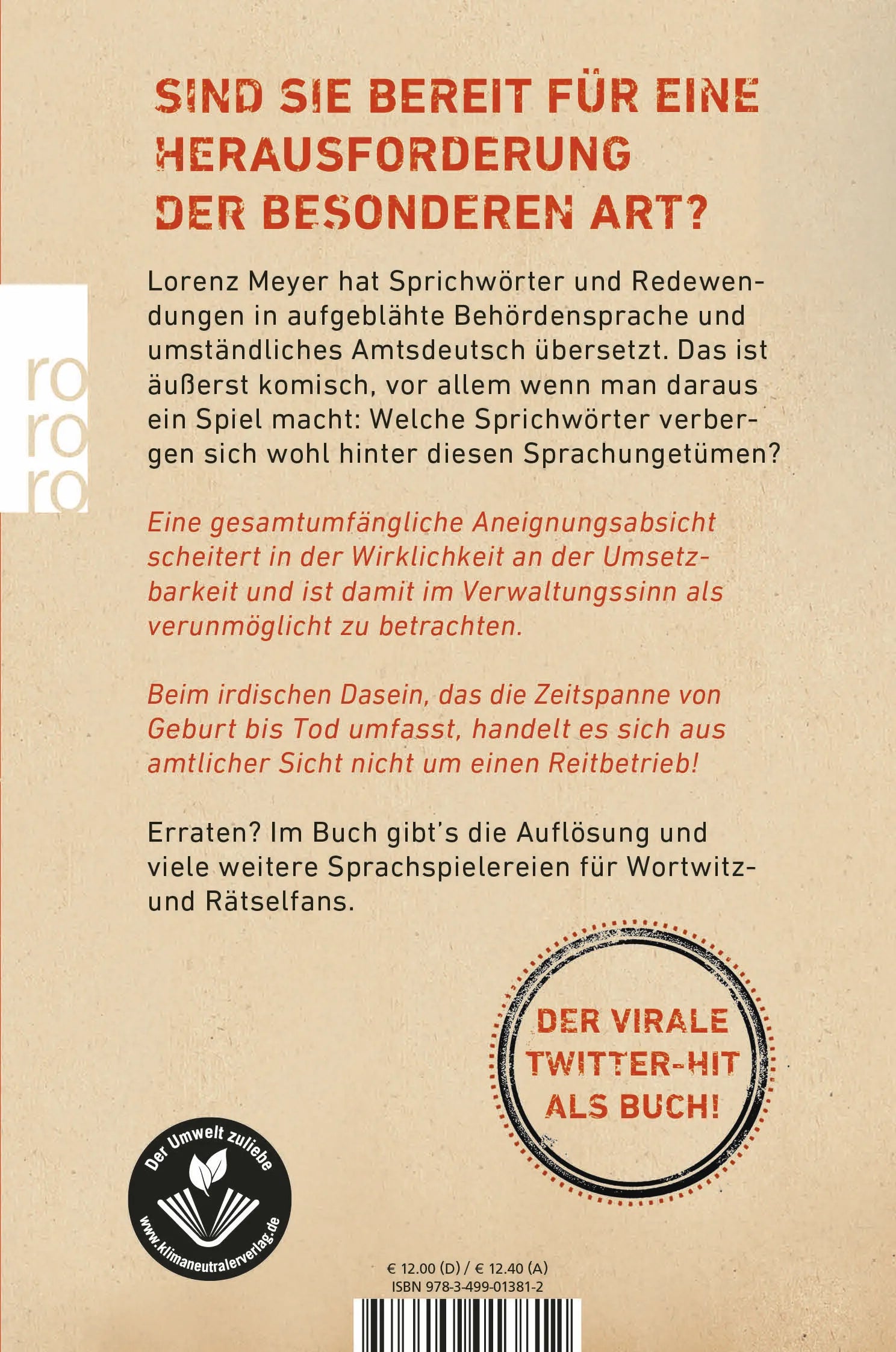Buchrückseite von 'Sprechen Sie Beamtendeutsch?' mit Klappentext - Taschenbuch