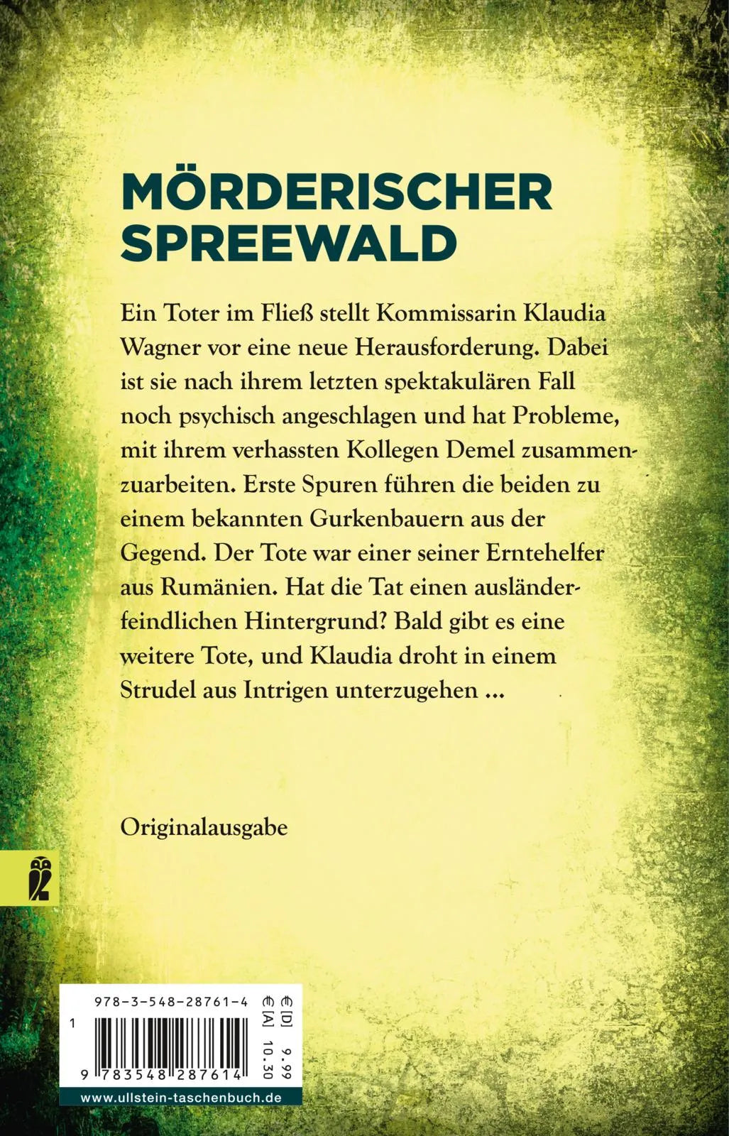 Buchrückseite von 'Spreewaldtod' mit Klappentext - Taschenbuch