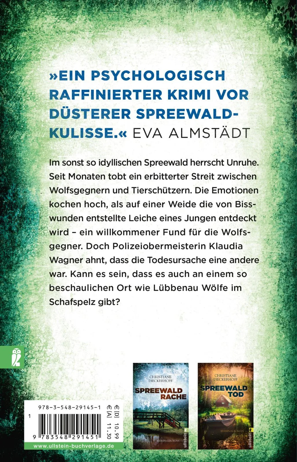 Buchrückseite von 'Spreewaldwölfe' mit Klappentext - Taschenbuch