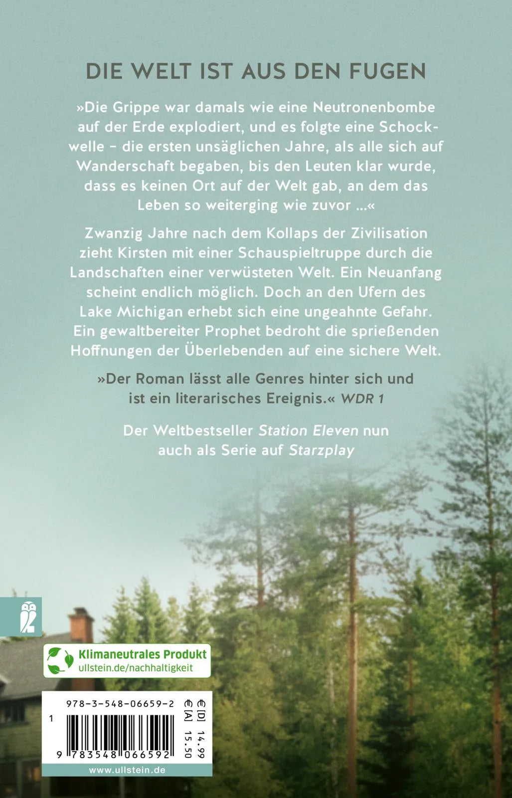 Buchrückseite von 'Station Eleven' mit Klappentext - Taschenbuch
