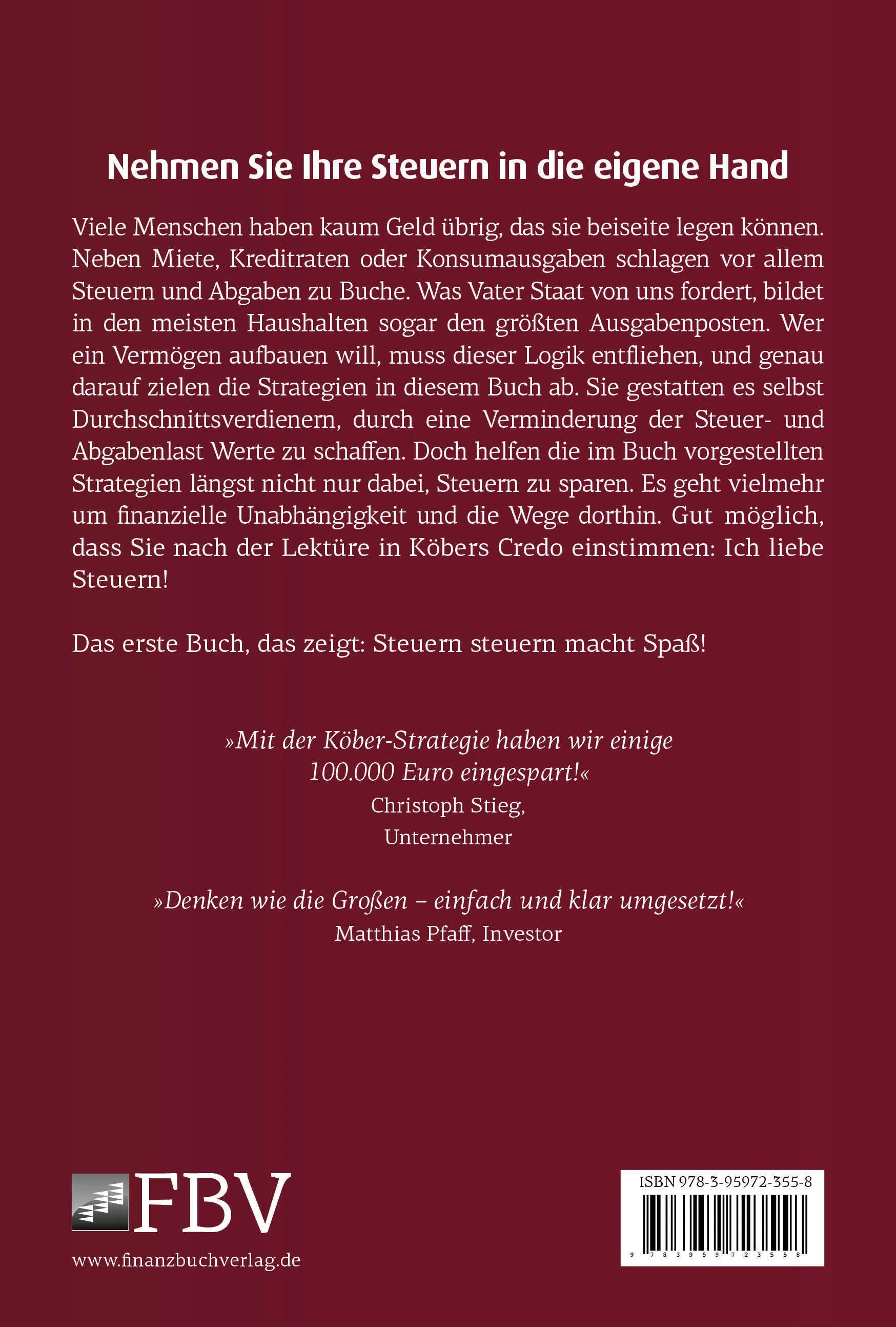 Buchrückseite von 'Steuern steuern' mit Klappentext - Gebundene Ausgabe