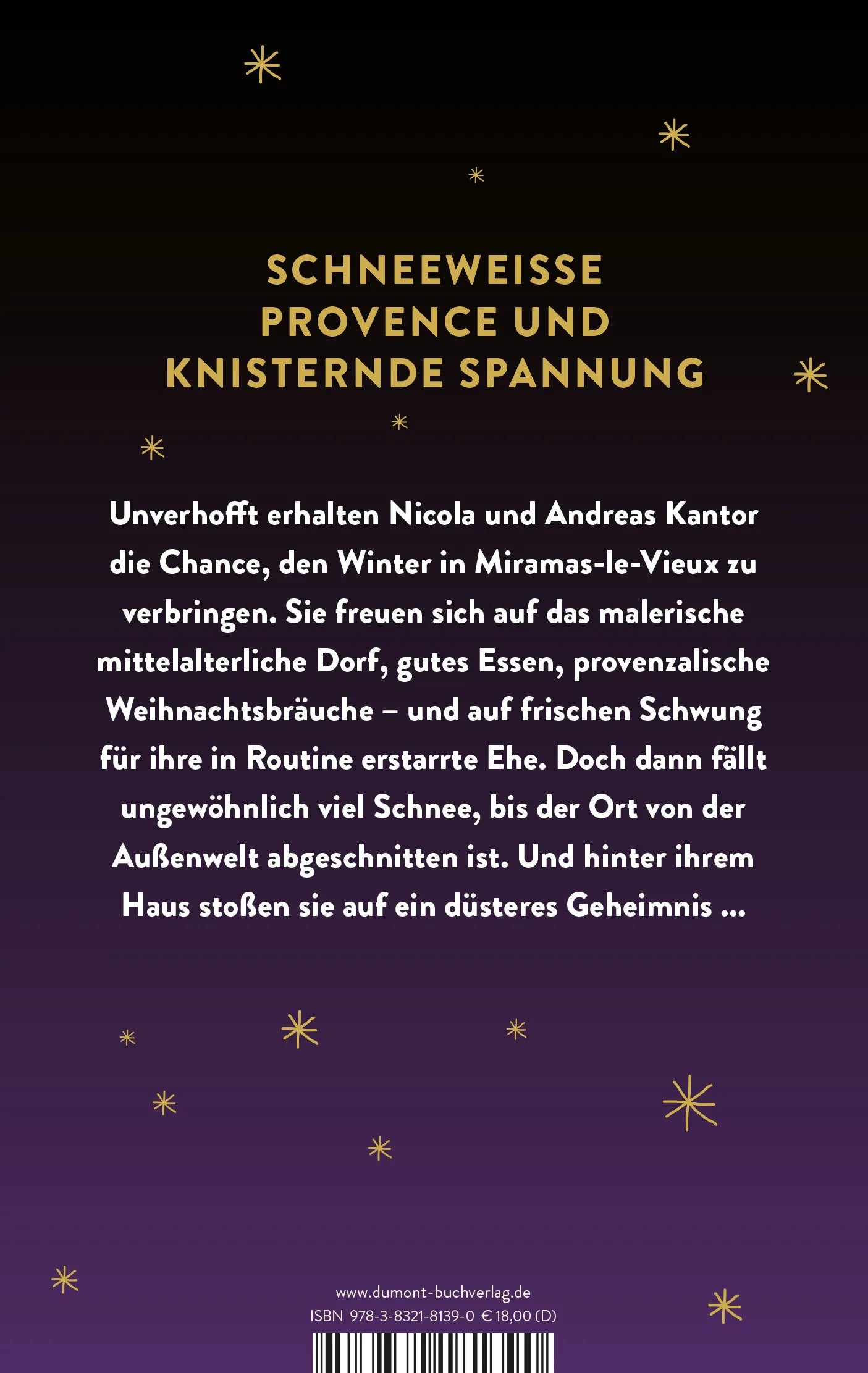 Buchrückseite von 'Stille Nacht in der Provence' mit Klappentext - Gebundene Ausgabe