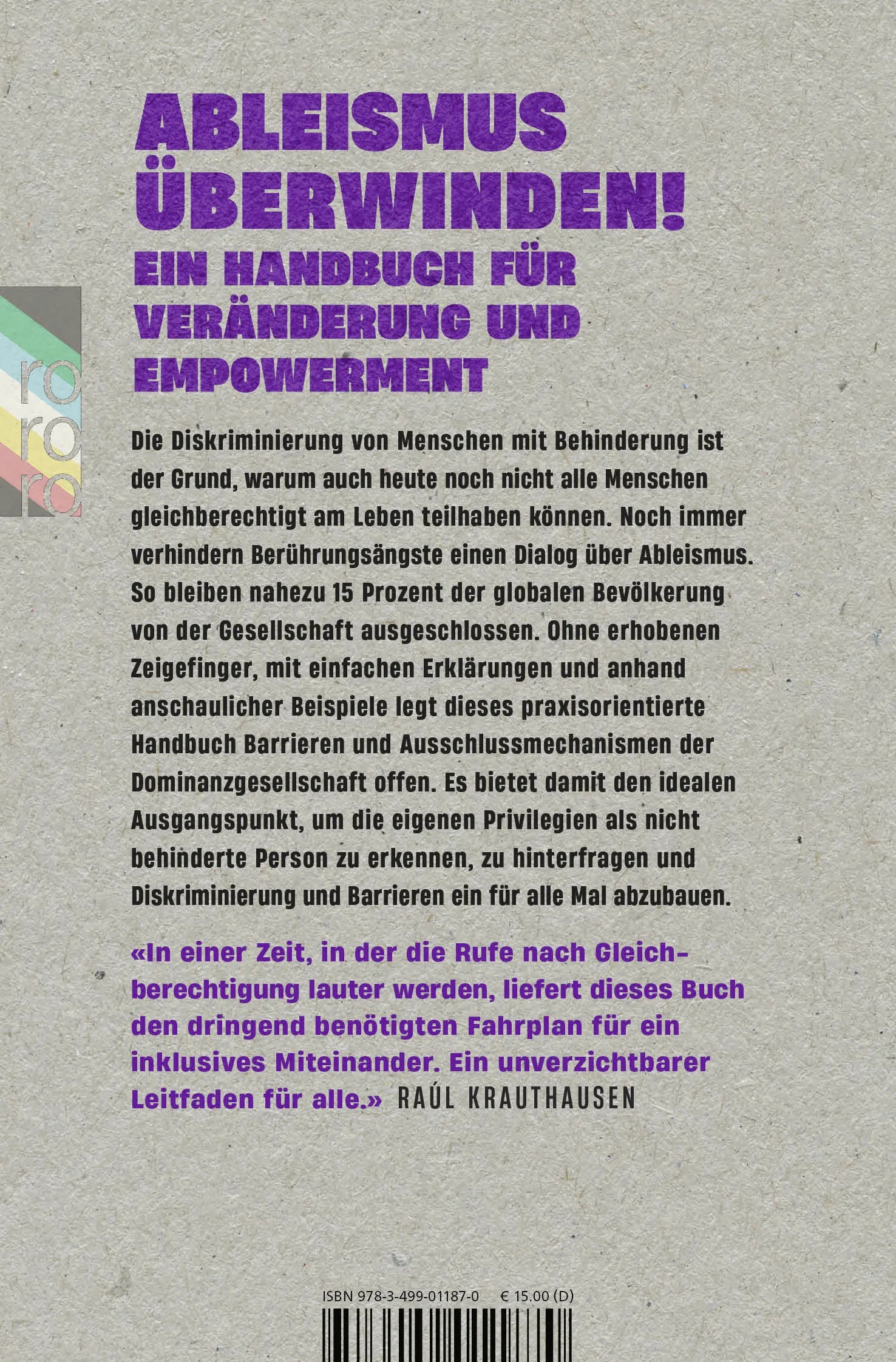 Buchrückseite von 'Stoppt Ableismus!' mit Klappentext - Taschenbuch