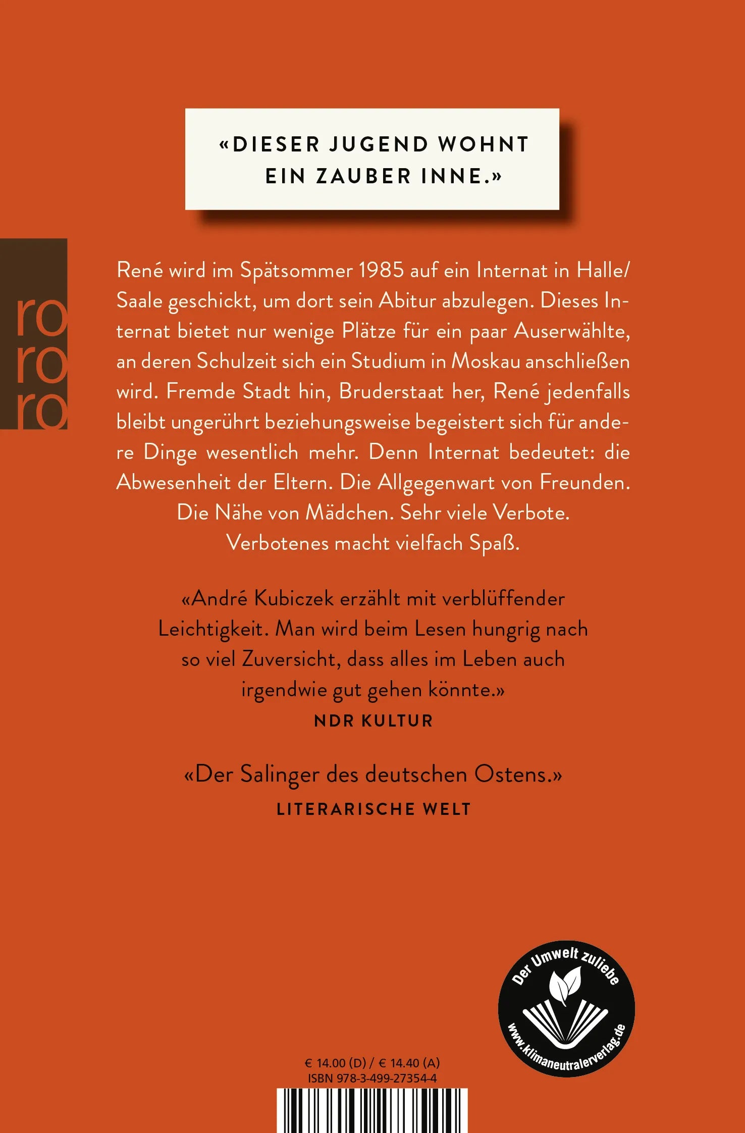 Buchrückseite von 'Straße der Jugend' mit Klappentext - Taschenbuch