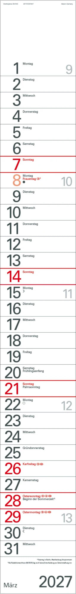 Streifenplaner Blau 2027 – Ansicht